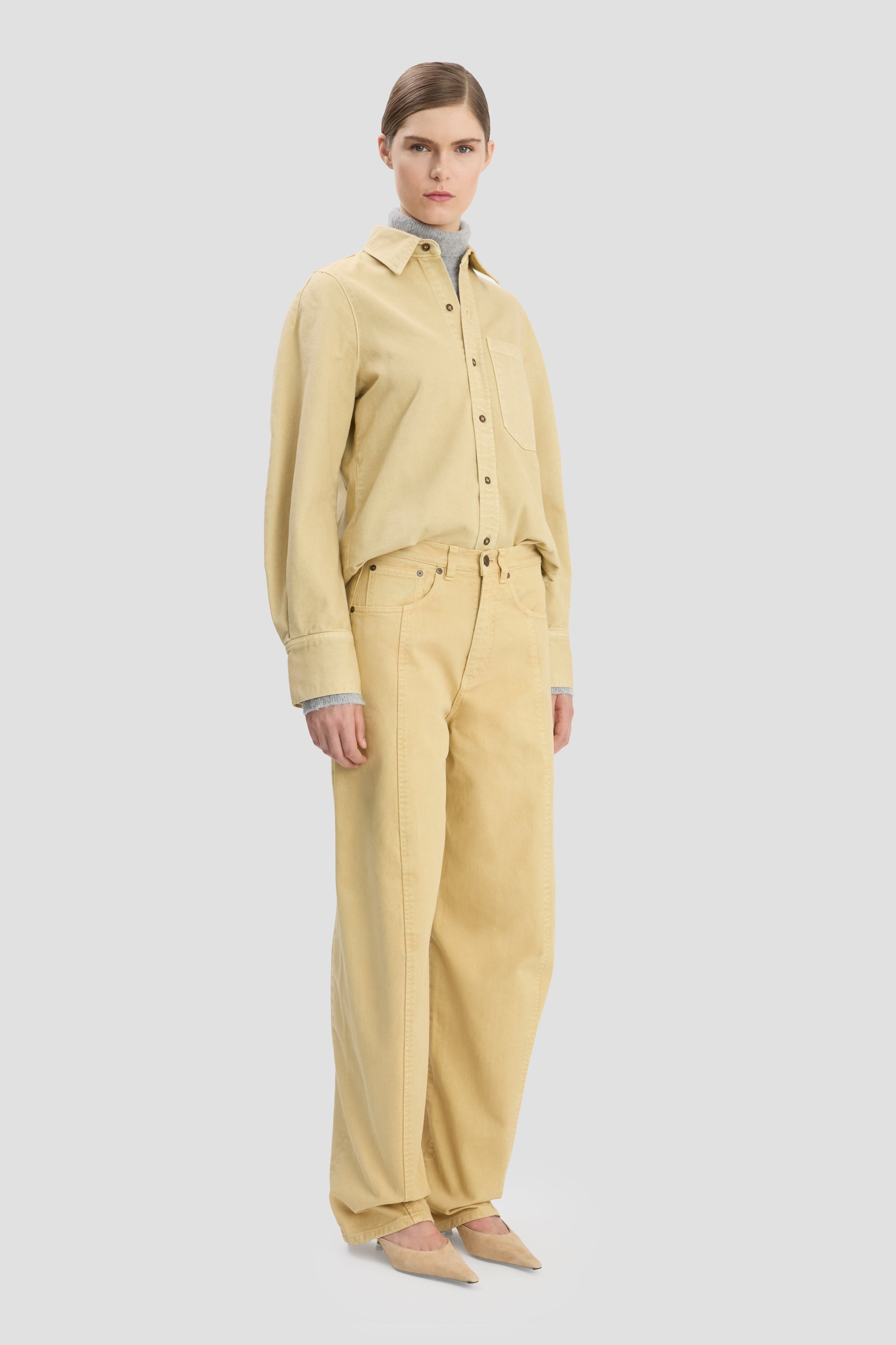 Curved Leg Relaxed Jean In Butter Yellow - 3