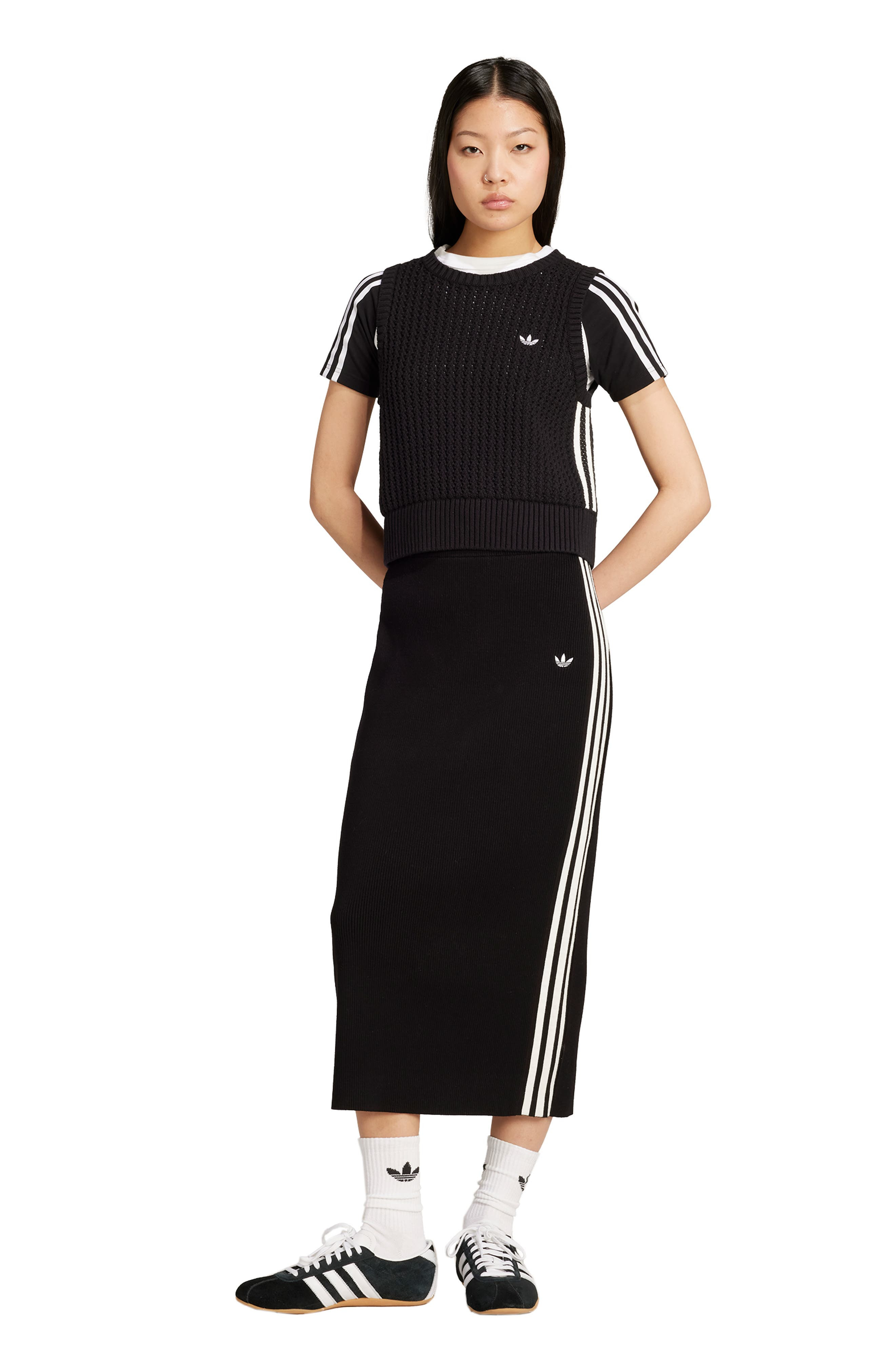 adidas 3-Stripes Knit Midi Skirt in Black at Nordstrom - 5