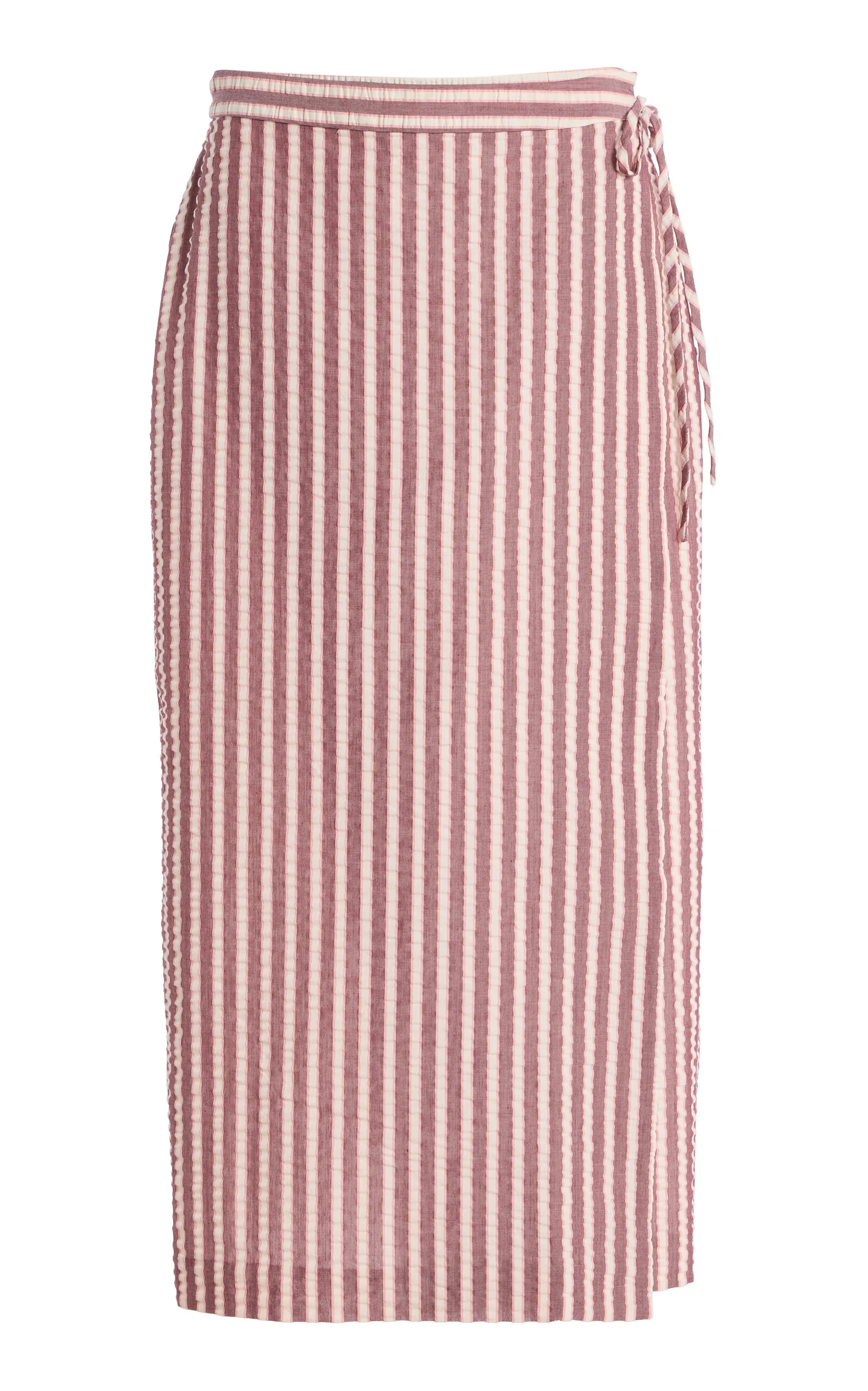 Monty Striped Cotton-Blend Midi Wrap Skirt pink - 1