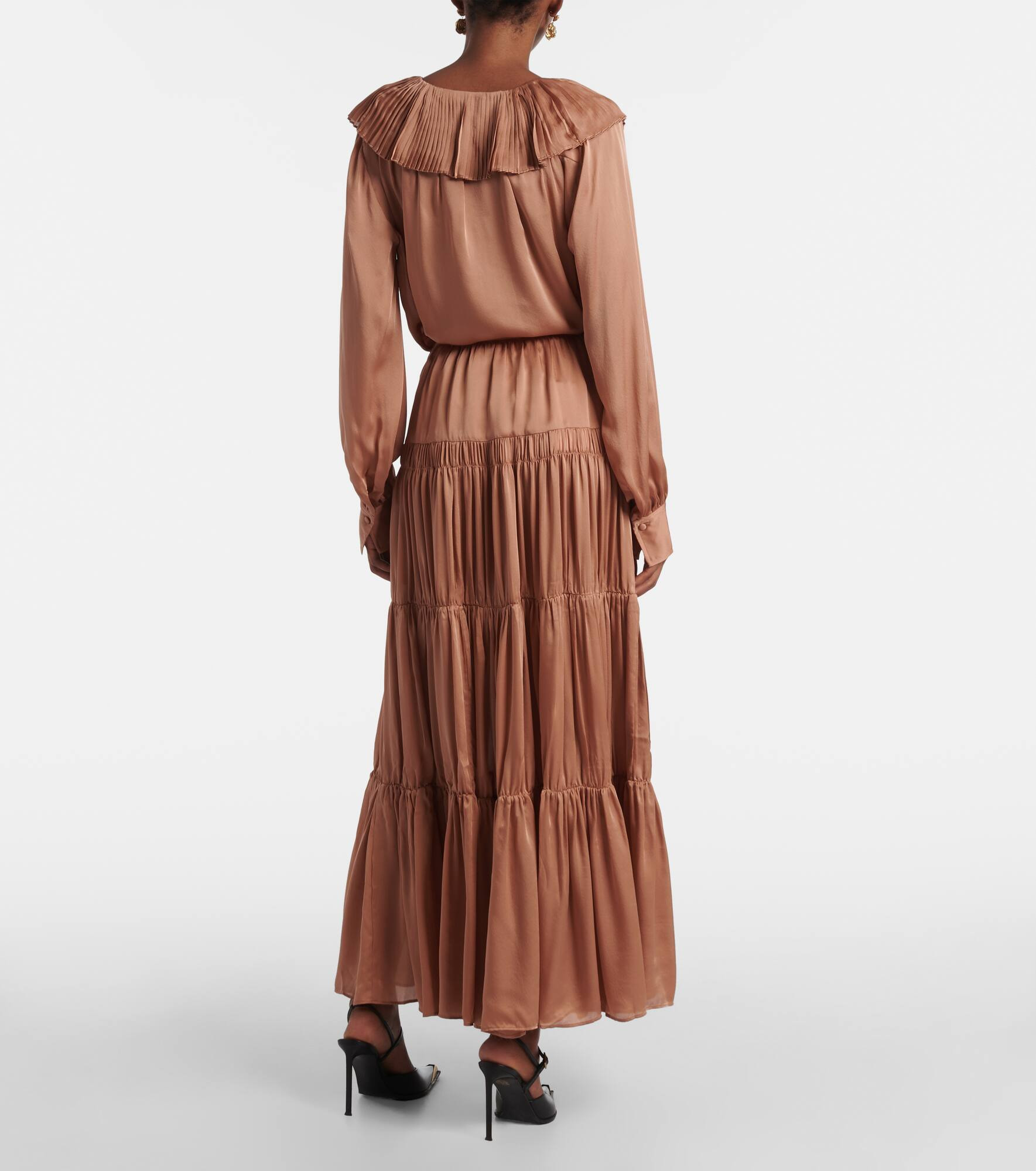 Gaelle tiered silk satin maxi skirt - 3