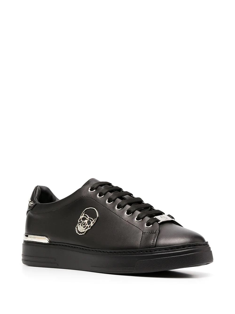 skull-appliqué leather low-top sneakers - 2