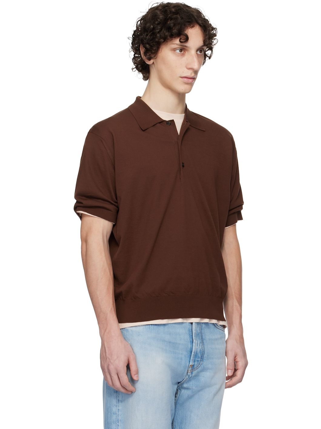 Brown Super High Gauge Cotton Knit Polo - 2