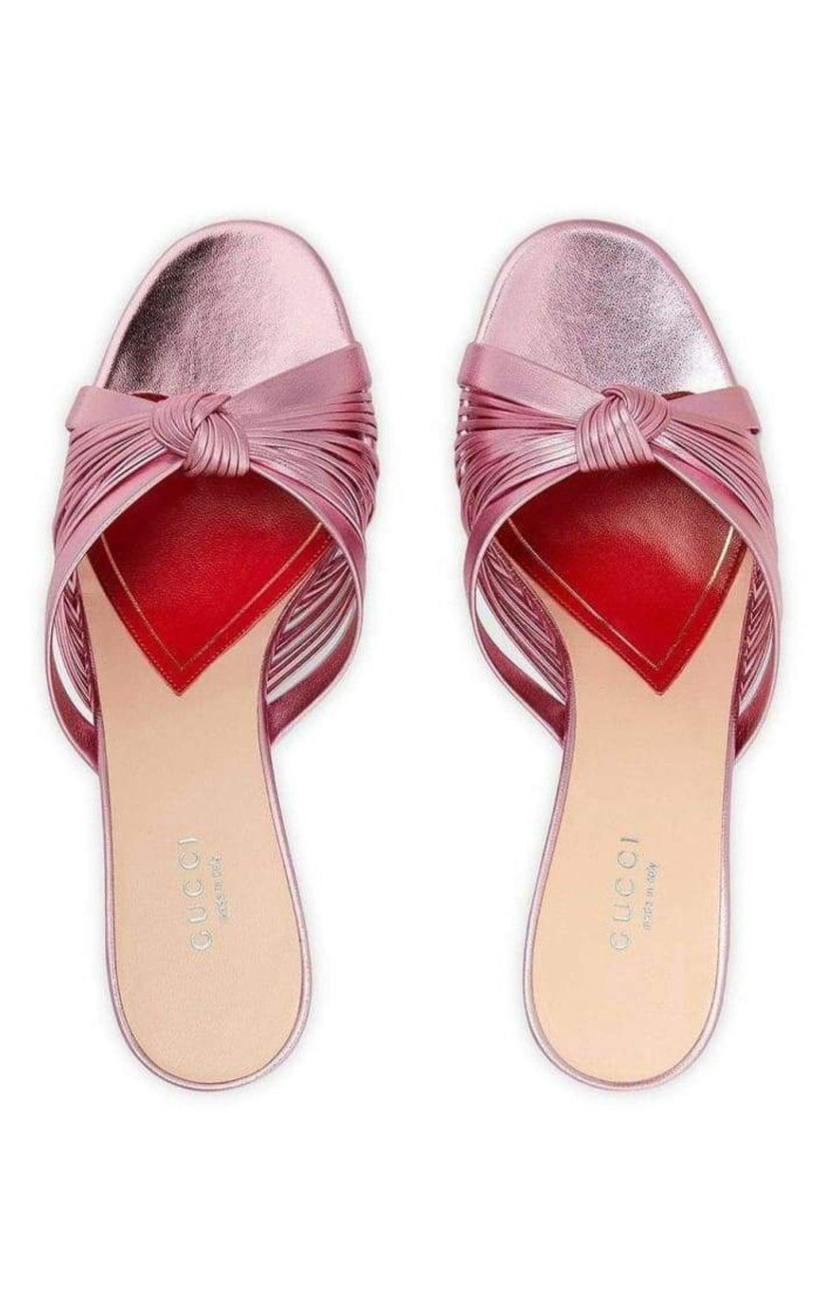 Knotted Metallic Leather Mid-Heel Bow Mule - 5