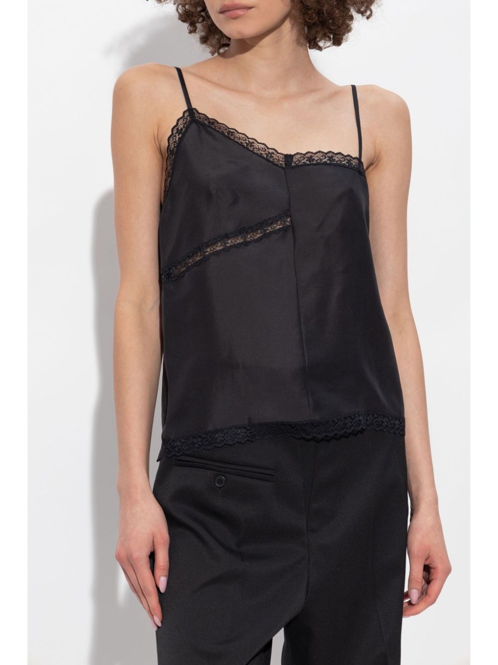 lace-detail silk top - 3