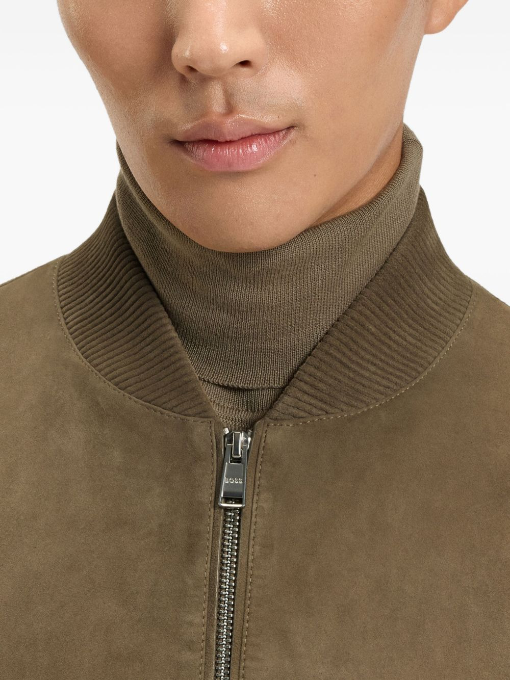 suede zip-front bomber jacket - 5