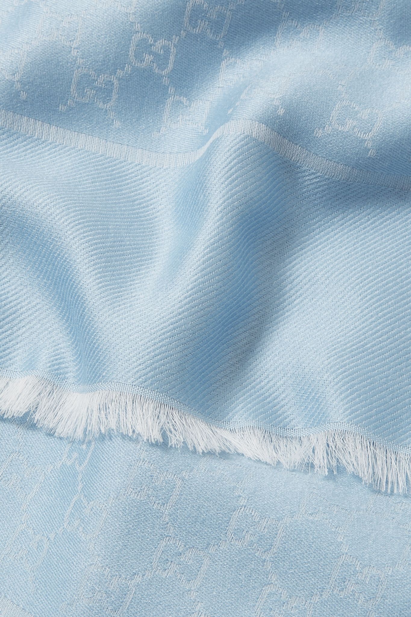 Fringed wool, cotton and silk-blend jacquard scarf - 3