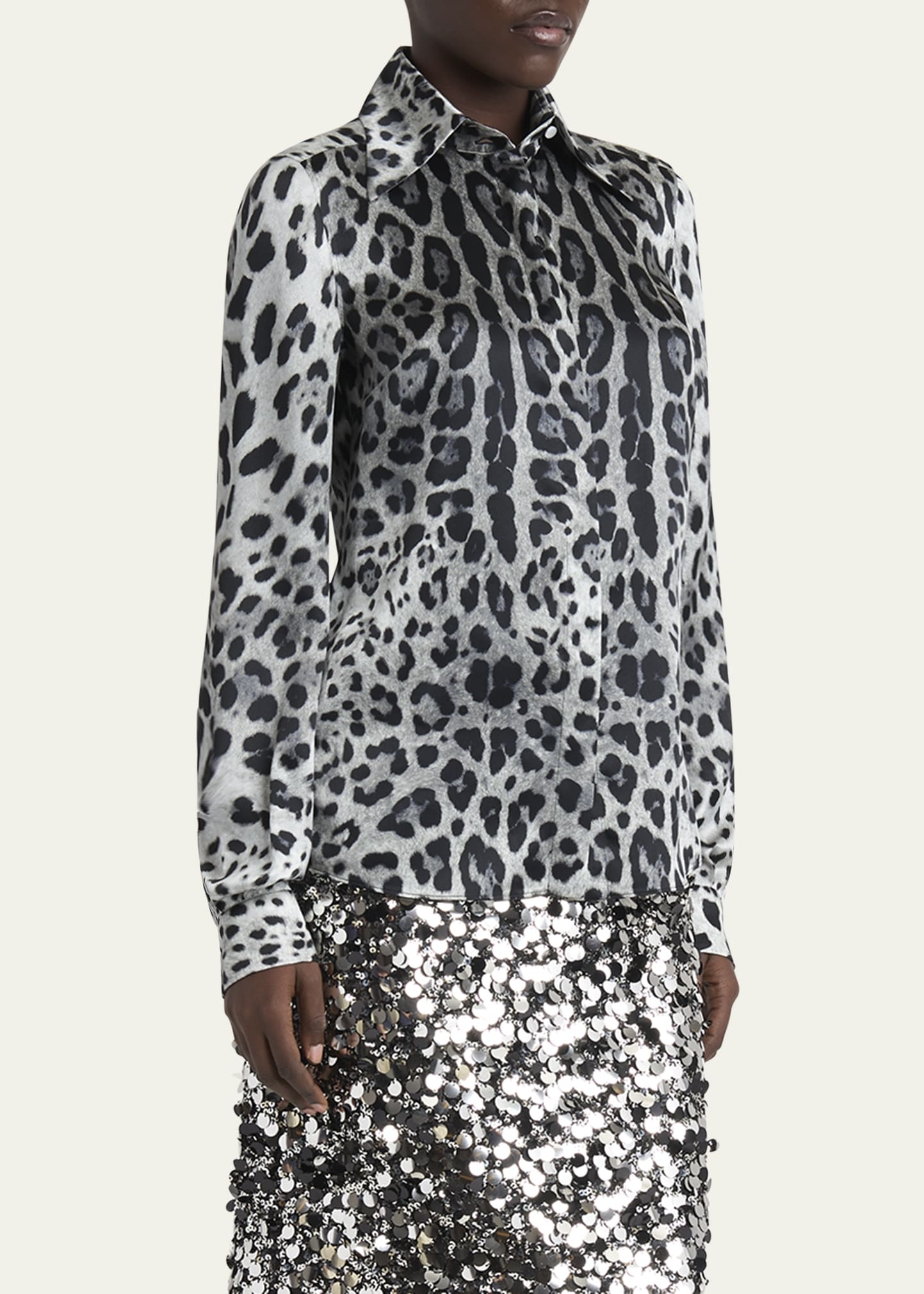 Animal Print Button Down Blouse - 4