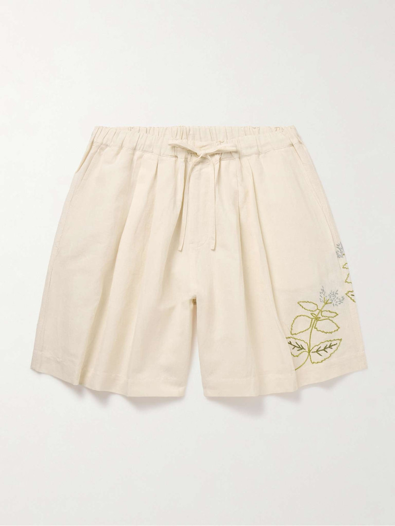 Bridge Wide-Leg 수를 놓은 면과 Linen-Blend Drawstring 반바지 - 1