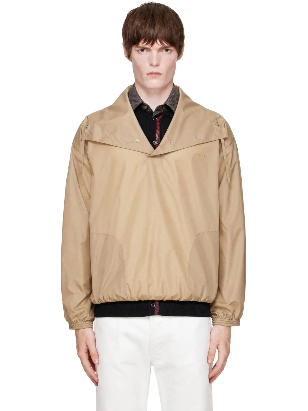 Beige Nylon Funnel Neck Jacket - 1