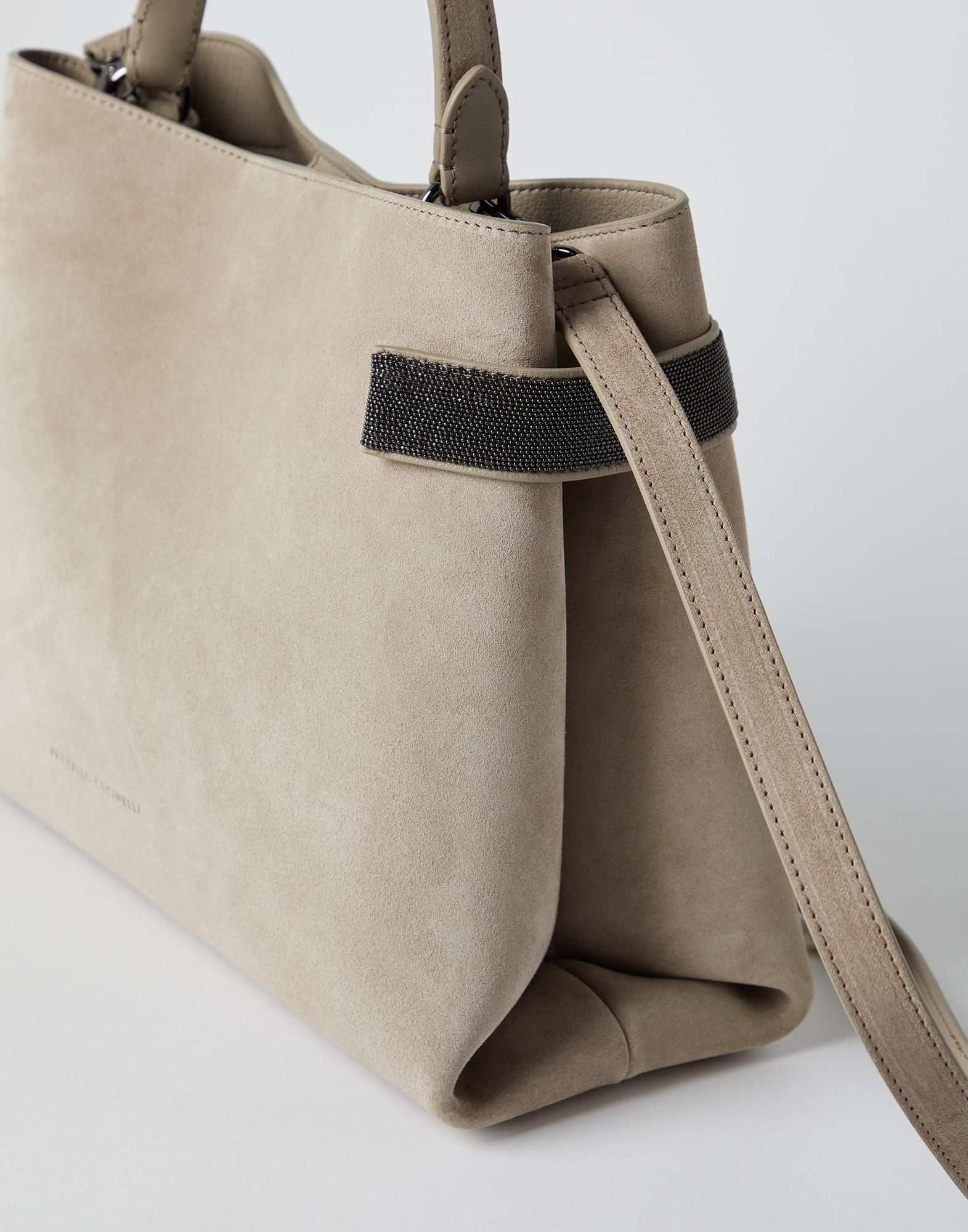 Brunello Cucinelli Monili-detail suede shoulder bag - Grey
