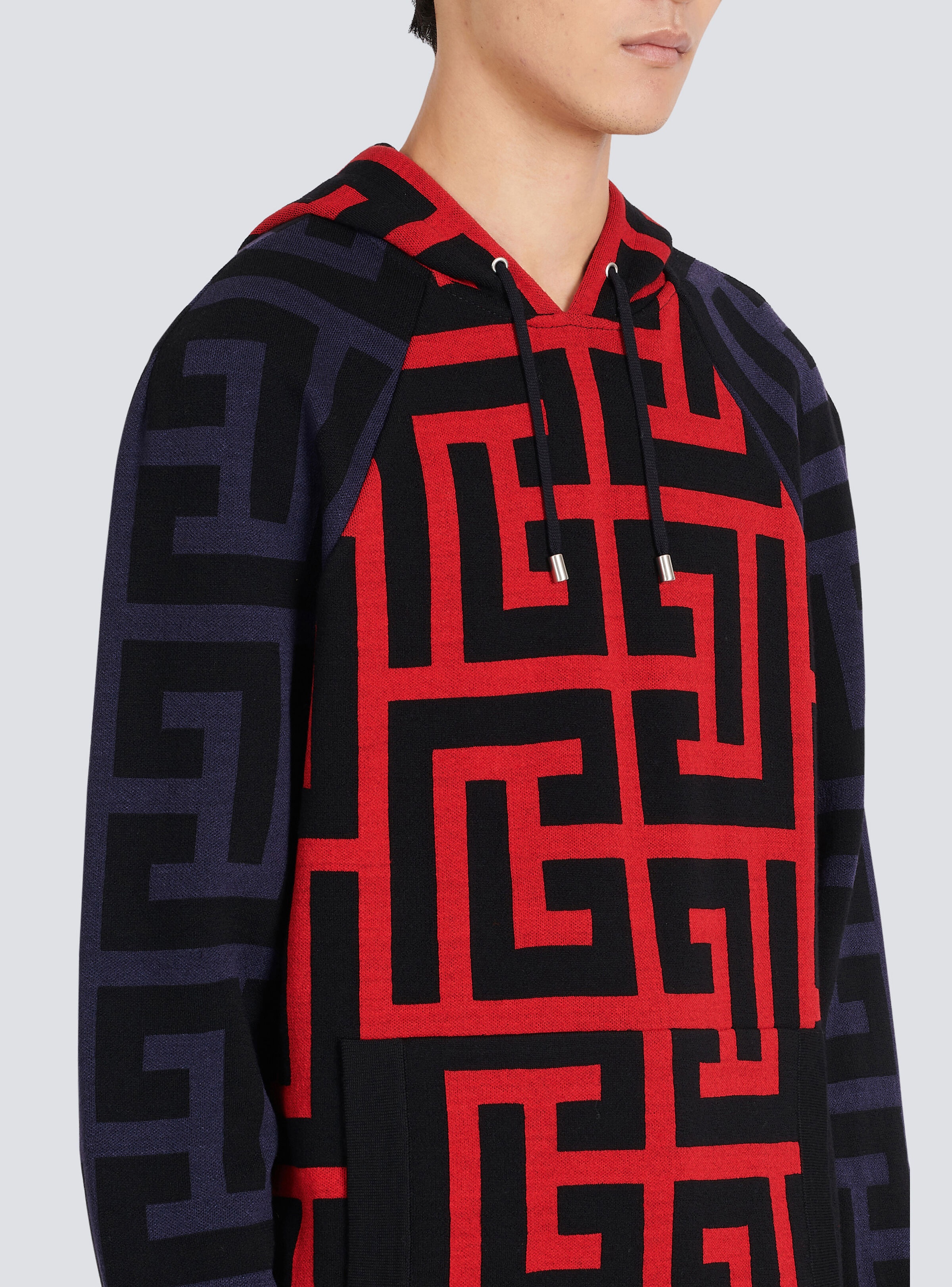 Hooded wool sweatshirt with maxi Balmain monogram print - 7