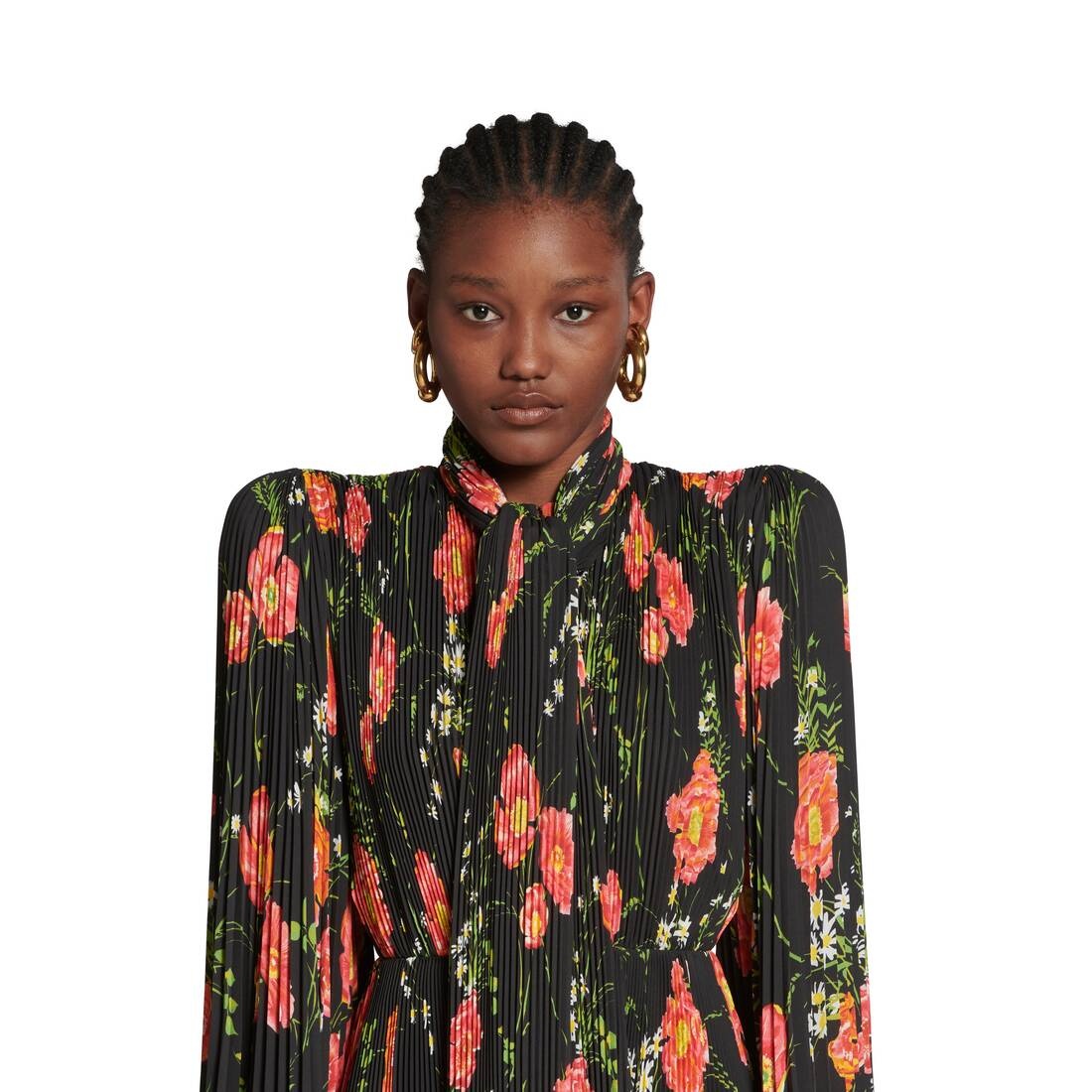 Women's Poppy Scarf Pleated Dress in Black - 5