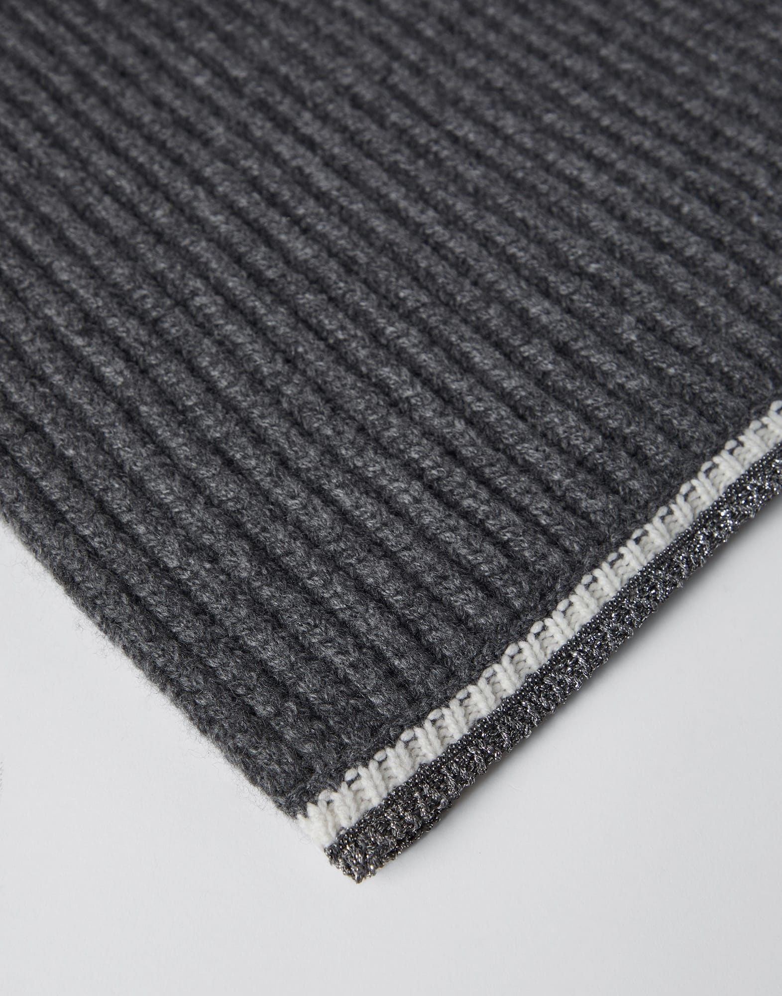 English rib knit scarf in cashmere feather yarn with sparkling trim and monili - 2