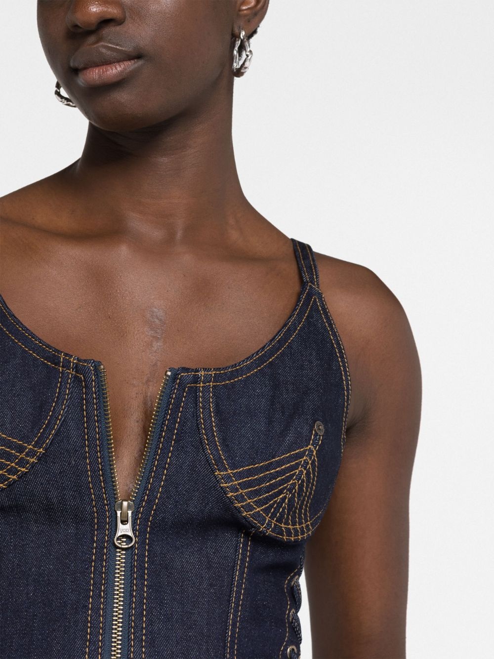 contrast-stitching denim corset top - 5