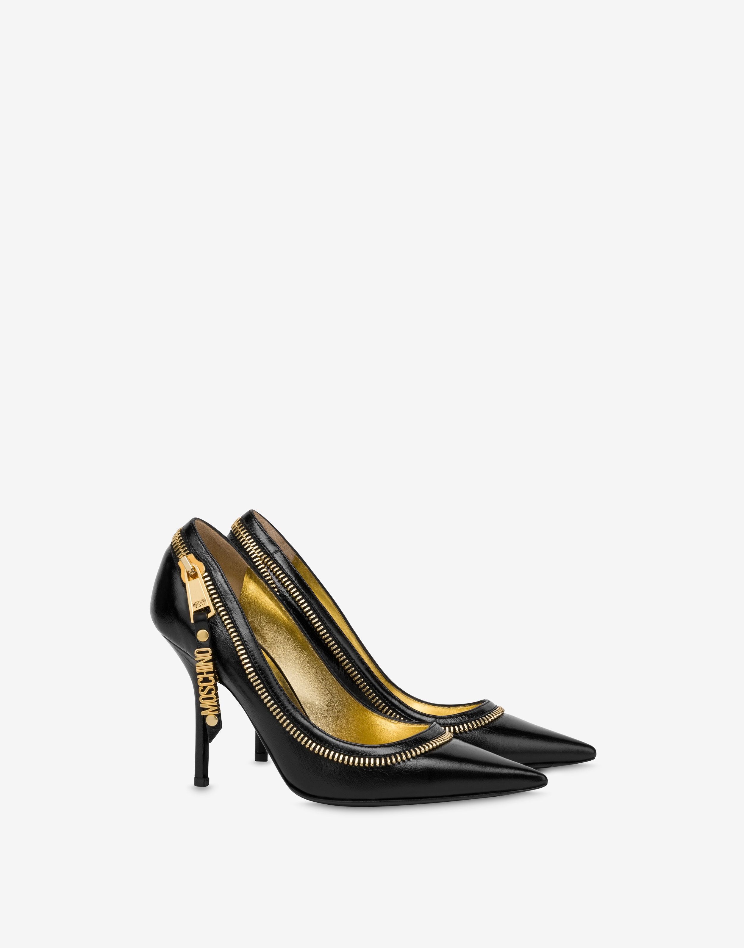 ZIPPER DETAILS SHINY CALFSKIN PUMPS - 1