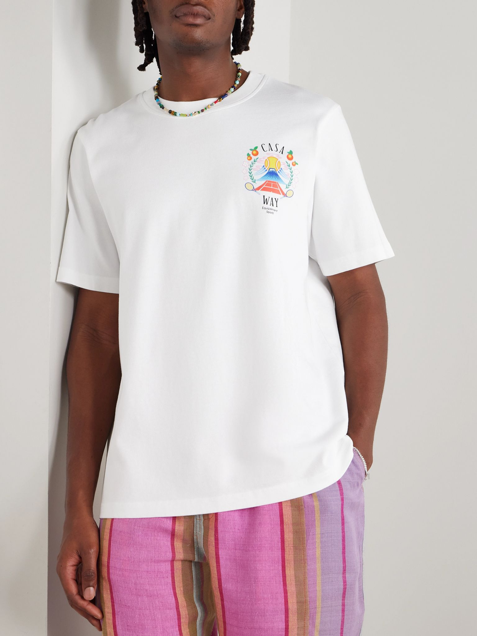Casa Way Mountain Printed Cotton-Jersey T-Shirt White - 3