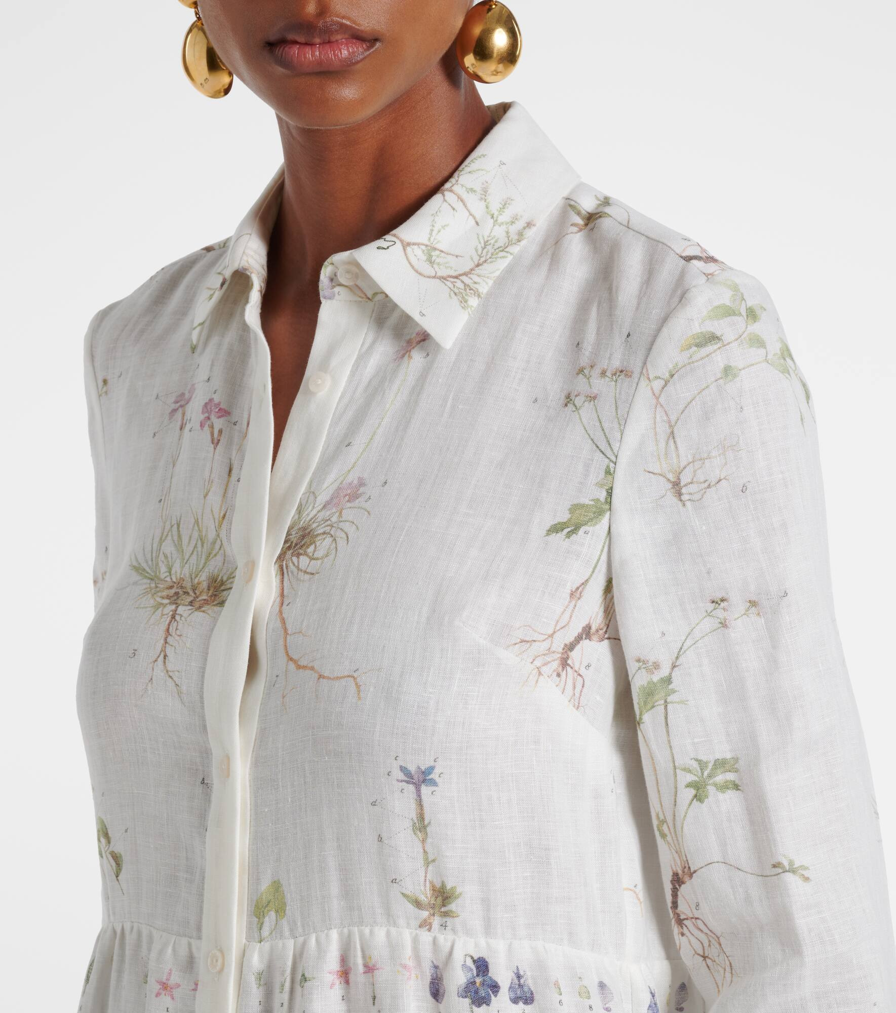 Floral printed tiered linen shirt dress - 4
