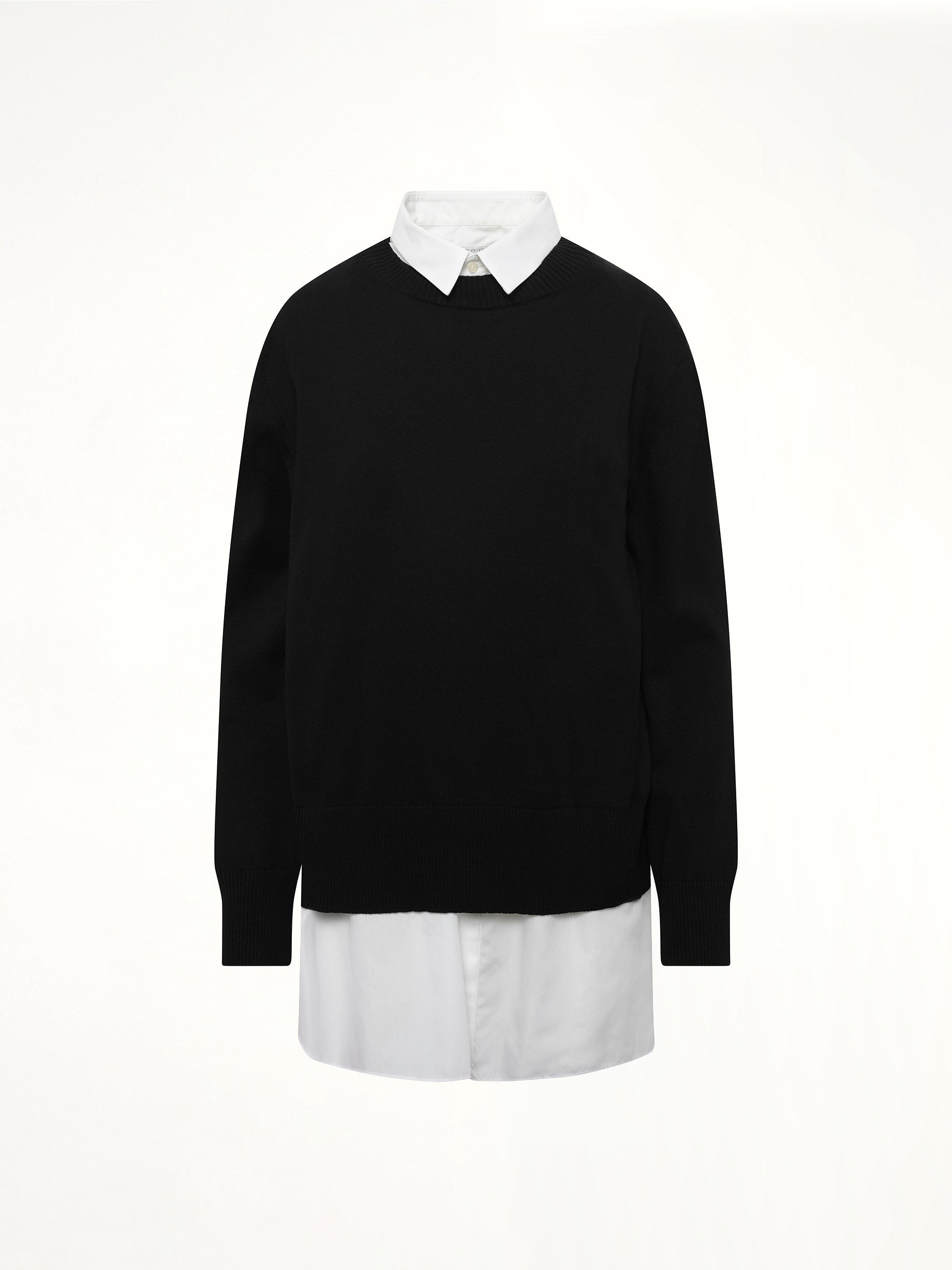 Poplin x Cotton Knit Dress in Black/Off White - 2