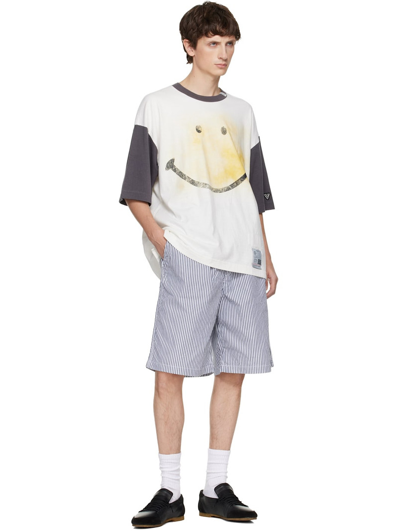 Maison MIHARAYASUHIRO White & Gray Smily Face Printed Ringer T-shirt outlook