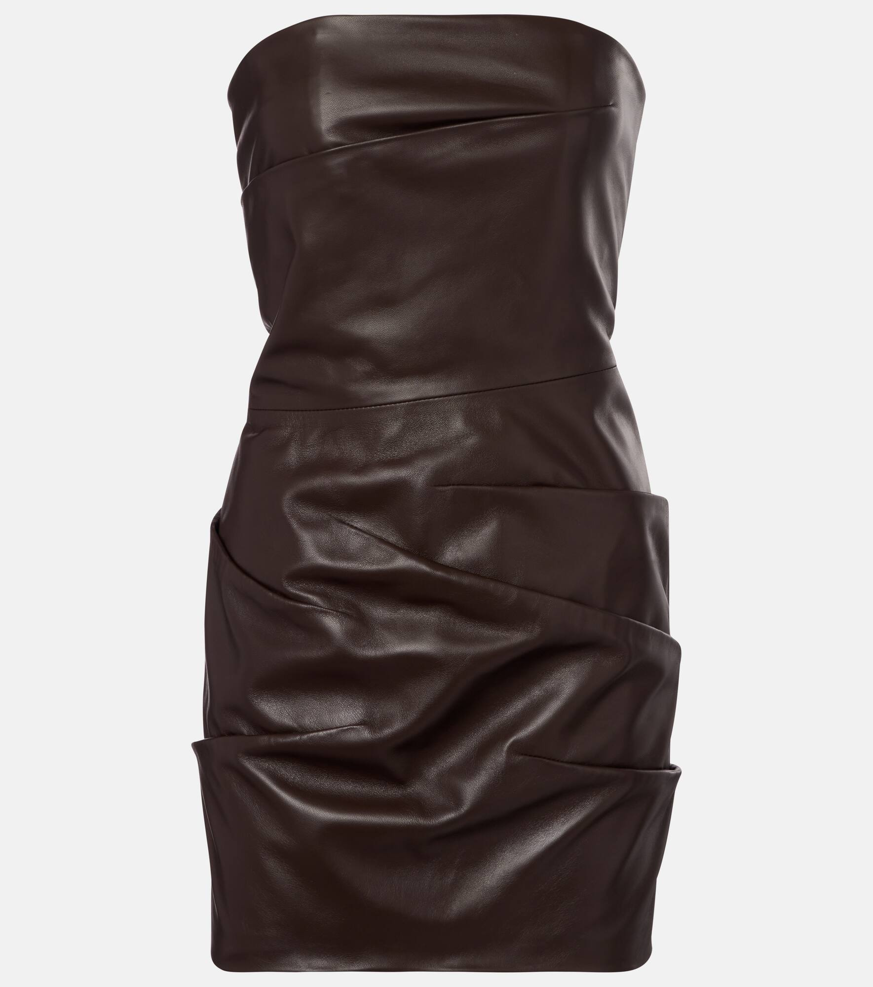 Draped ruched leather minidress - 1