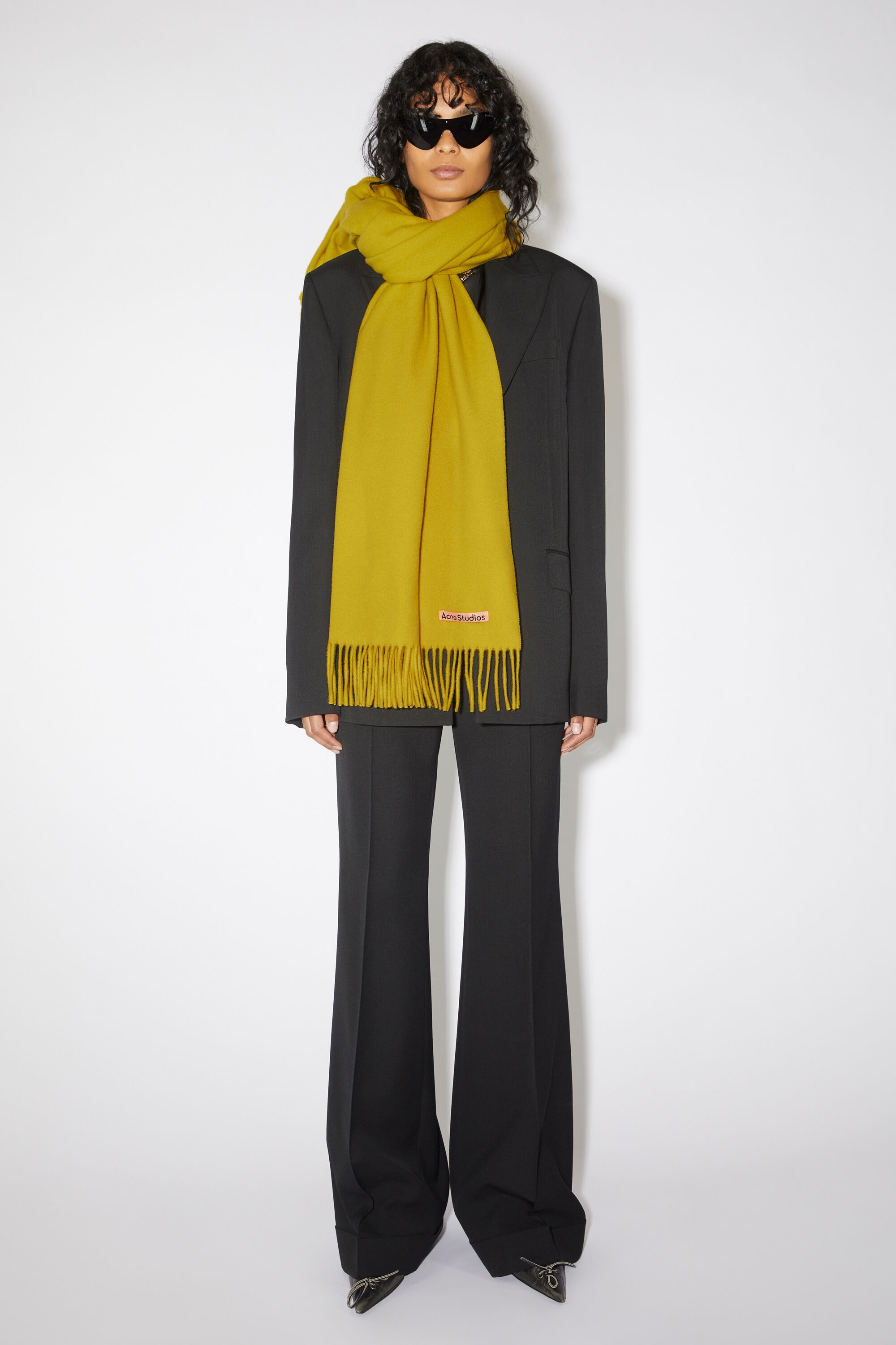 Fringe wool scarf - oversized - Acid yellow - 2