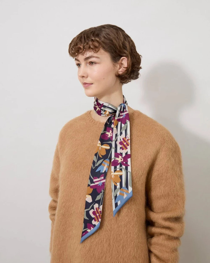 Mulberry Skinny Scarf - Graphic Floral Night Sky & Orchid Bloom Recycled Polyester outlook