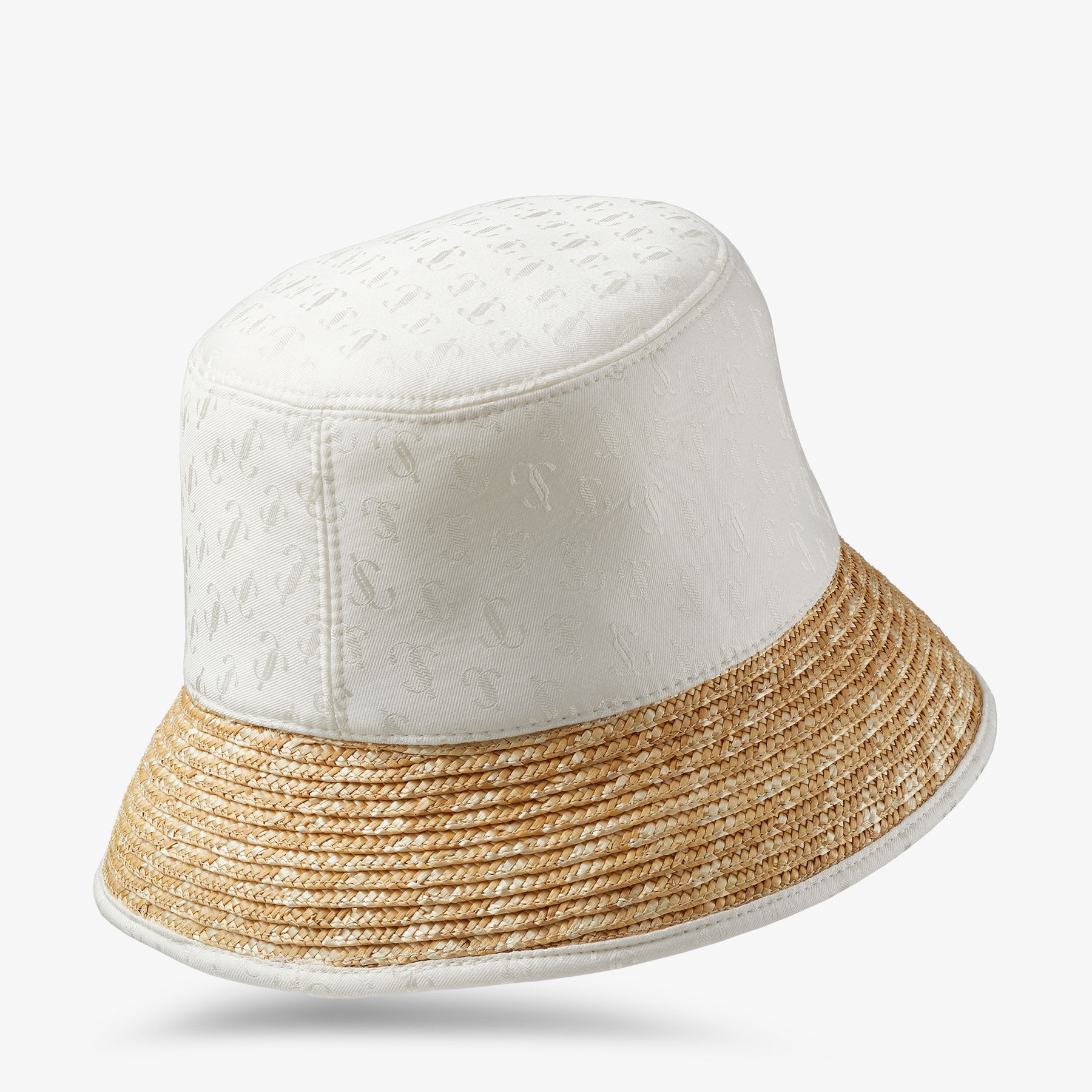 Renata
Latte JC Monogram Jacquard Silk, Modal and Raffia Bucket Hat - 3