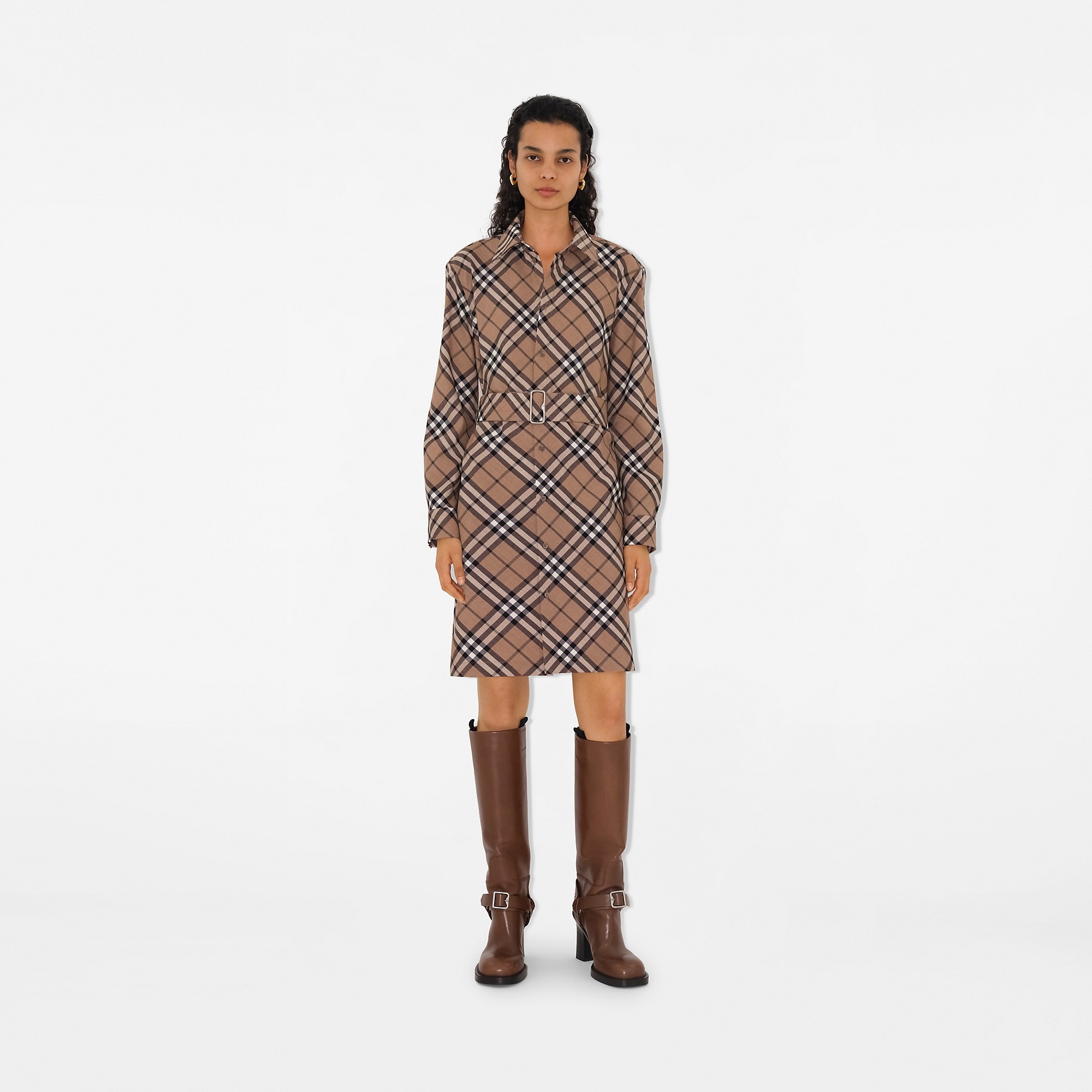 Check Wool Blend Shirt Dress - 2