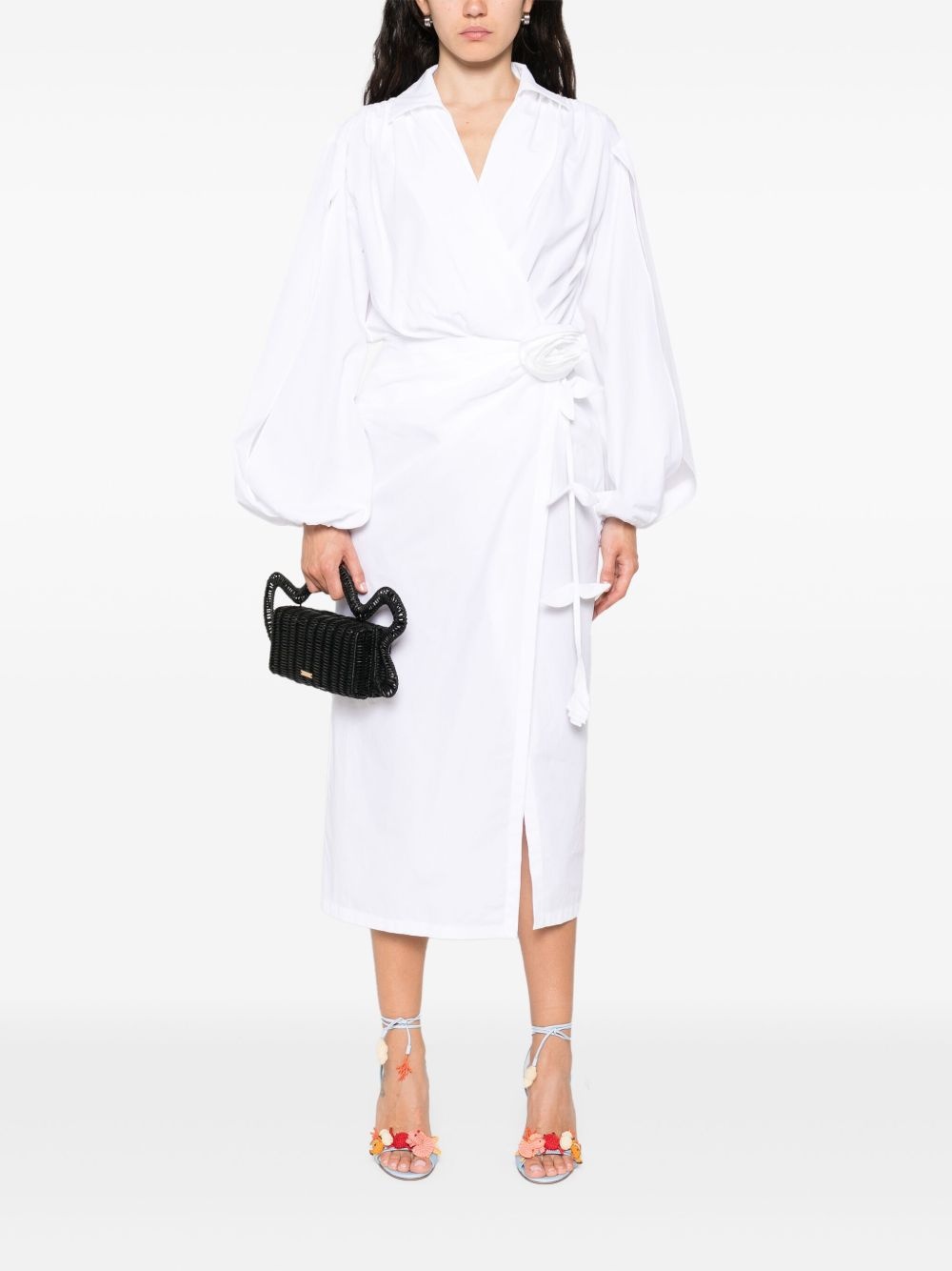 rose-appliqué poplin midi dress - 2