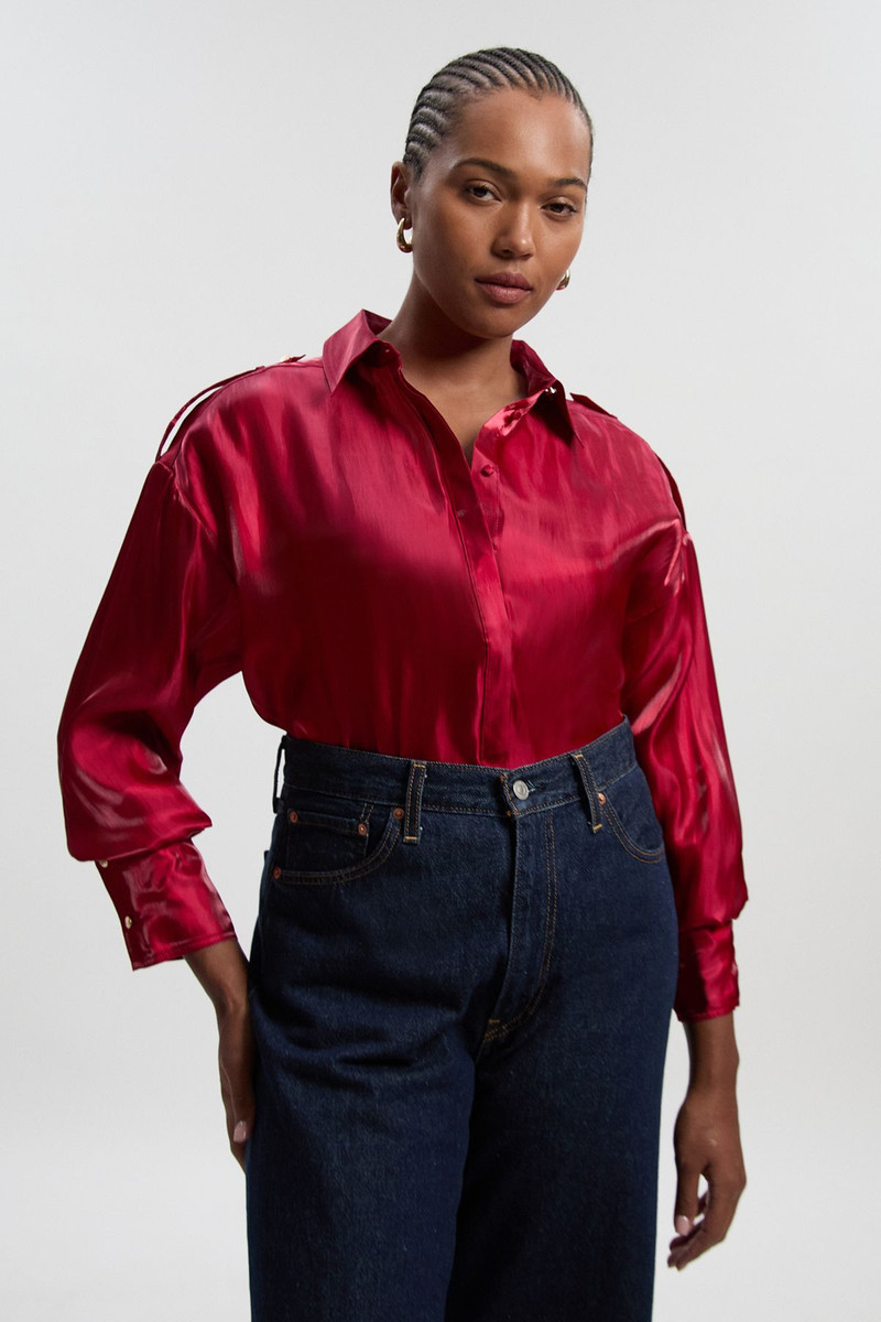 Plus Size Metallic Woven Collared Shirt 1