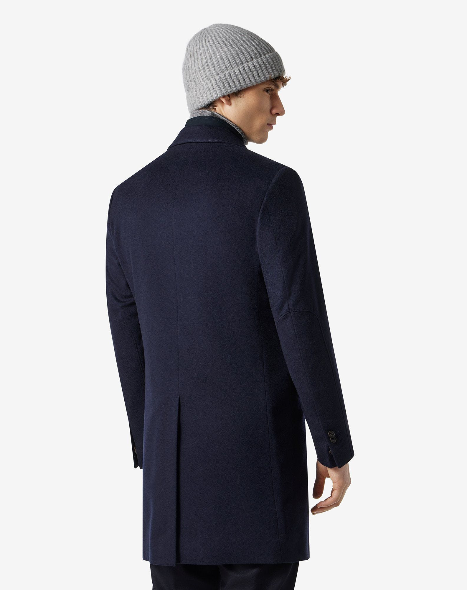 Dark blue pure wool coat with detachable vest - 3