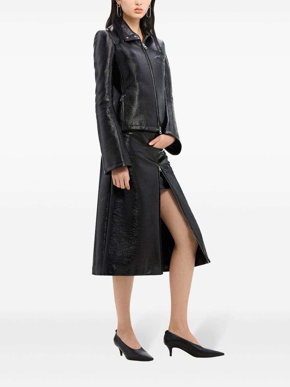 zip-detail coated midi skirt - 3