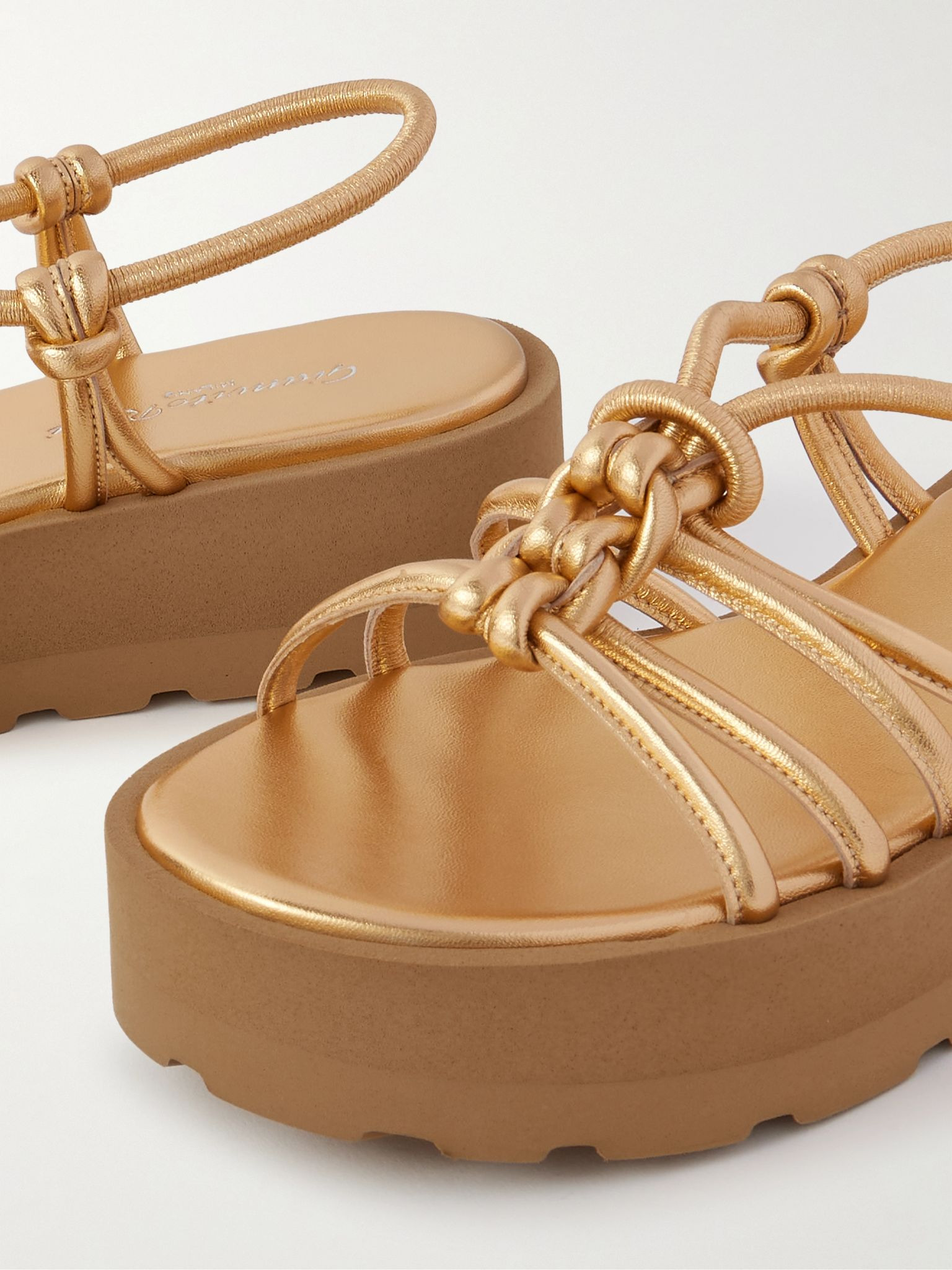 Hebe 45 knotted metallic leather platform sandals Gold - 4