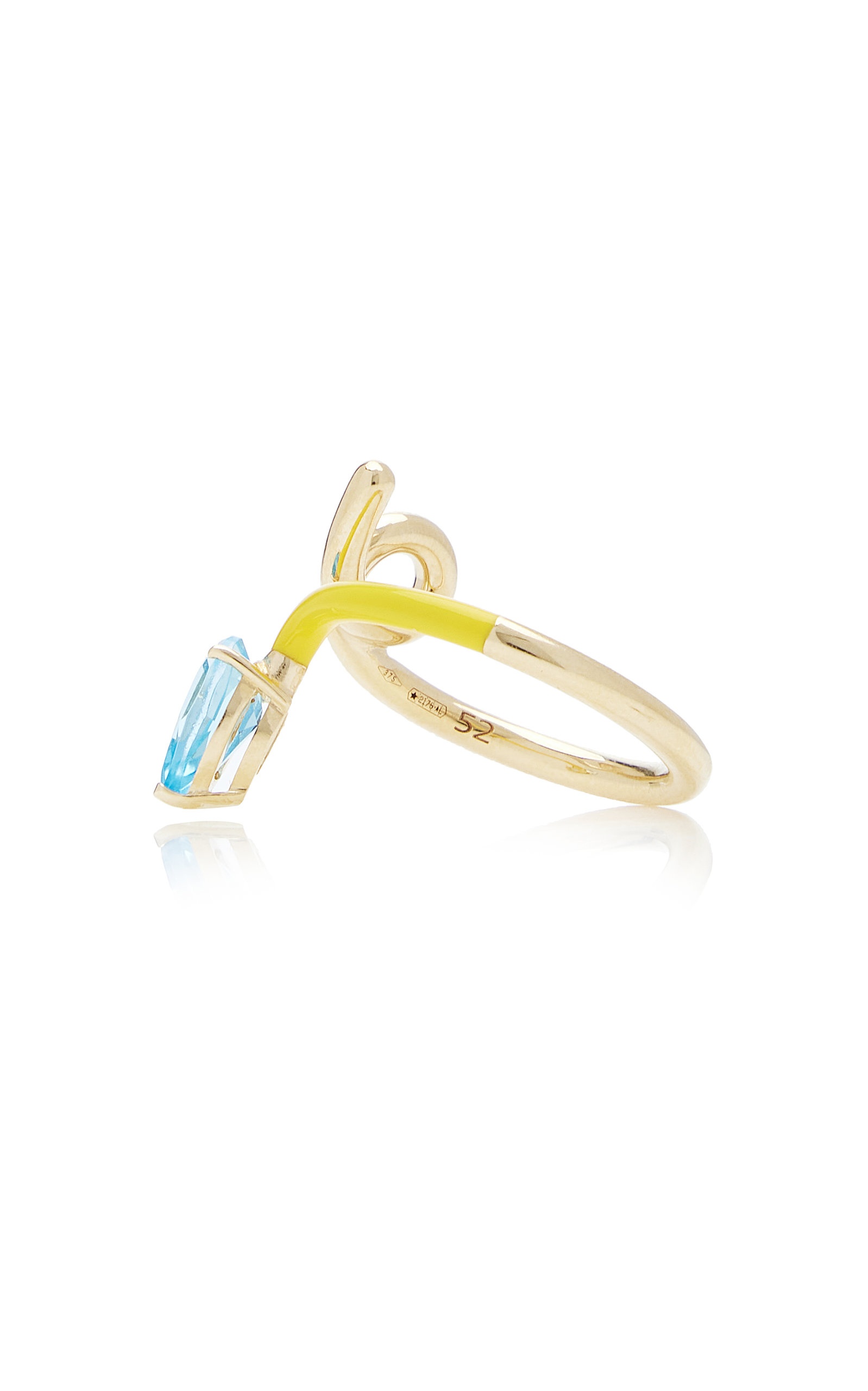 B 9K Yellow Gold Topaz Enameled Ring multi - 4