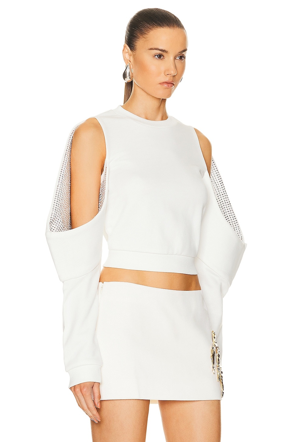 Crystal Embellished Cold Shoulder Sweatshirt - 2