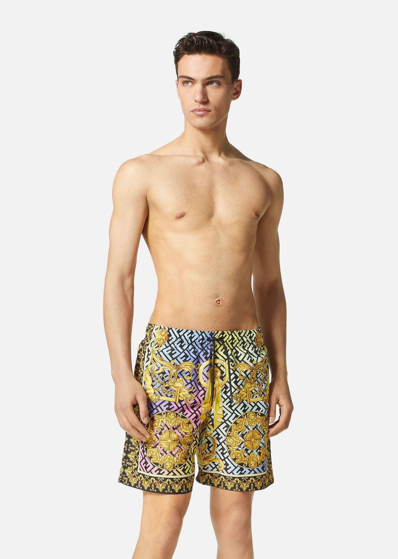 VERSACE Fendace Gold Baroque Mid-Length Swim Shorts outlook