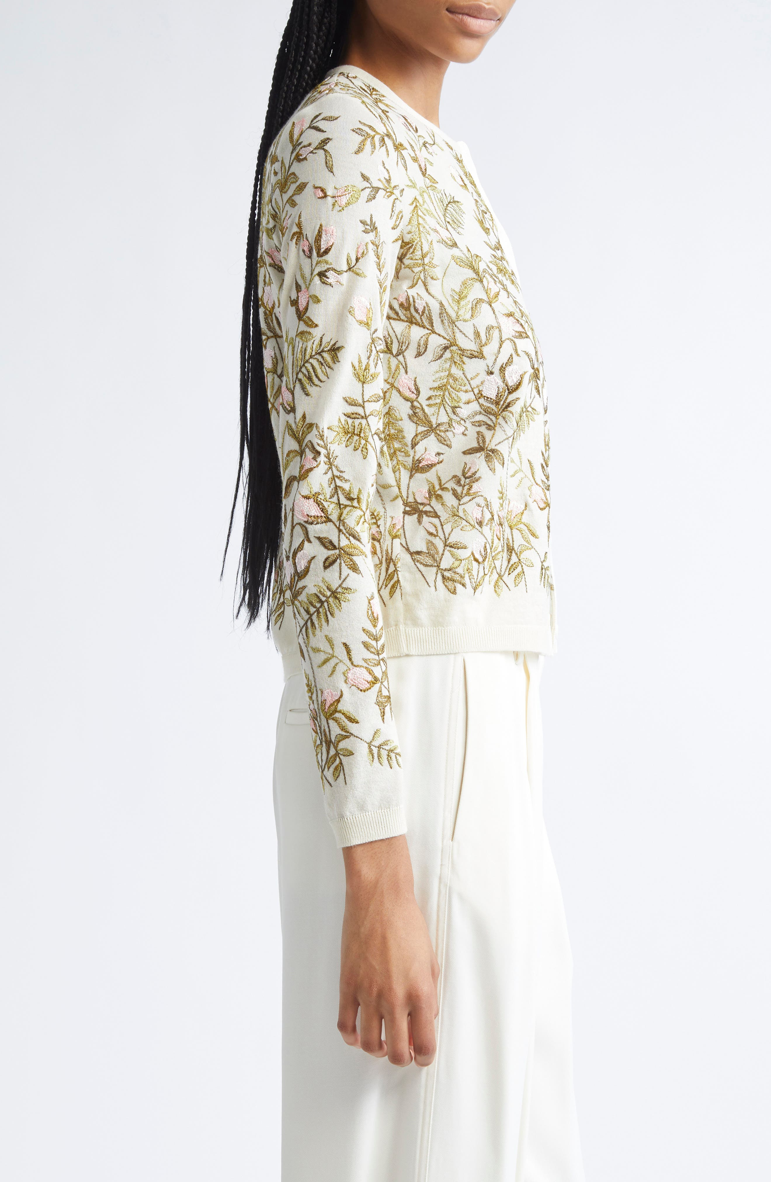 Giambattista Valli Floral Embroidered Cashmere & Silk Cardigan in Ivory at Nordstrom - 3