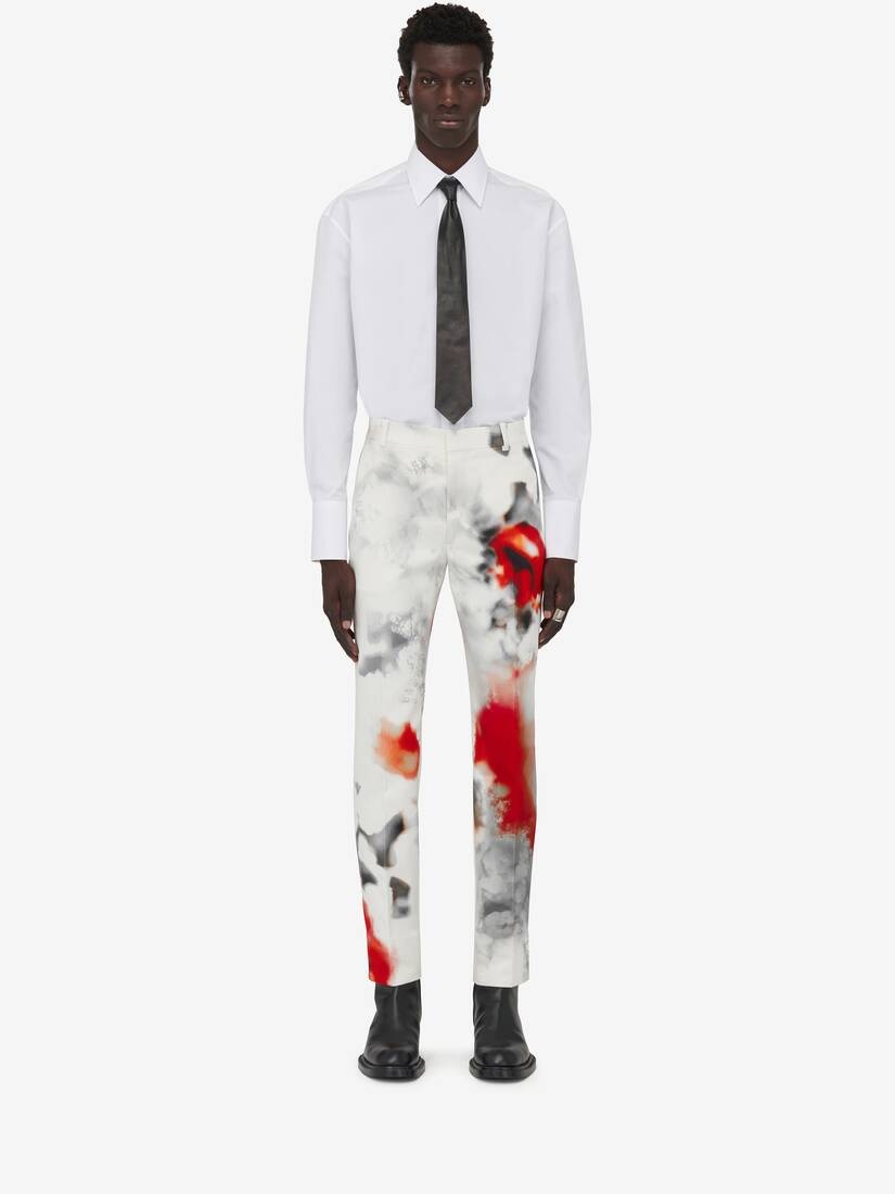 Men's Obscured Flower Cigarette Trousers in White/red - 2