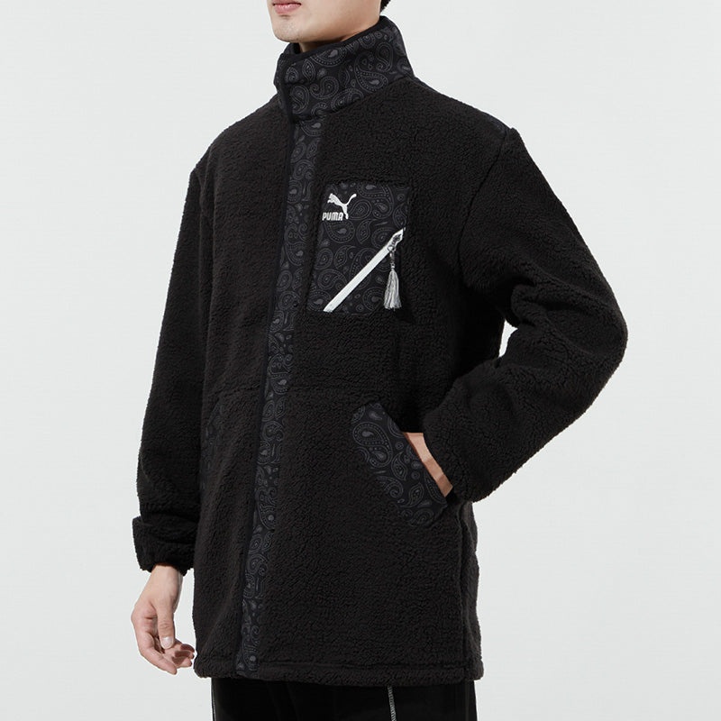 PUMA Unisex Paisley Imitation Lamb Wool Stand-up Collar Jacket Black 534984-01 - 5