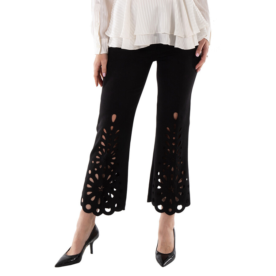 Burberry Ladies Black Isabelle Eyelet Hem Wool Trousers - 3