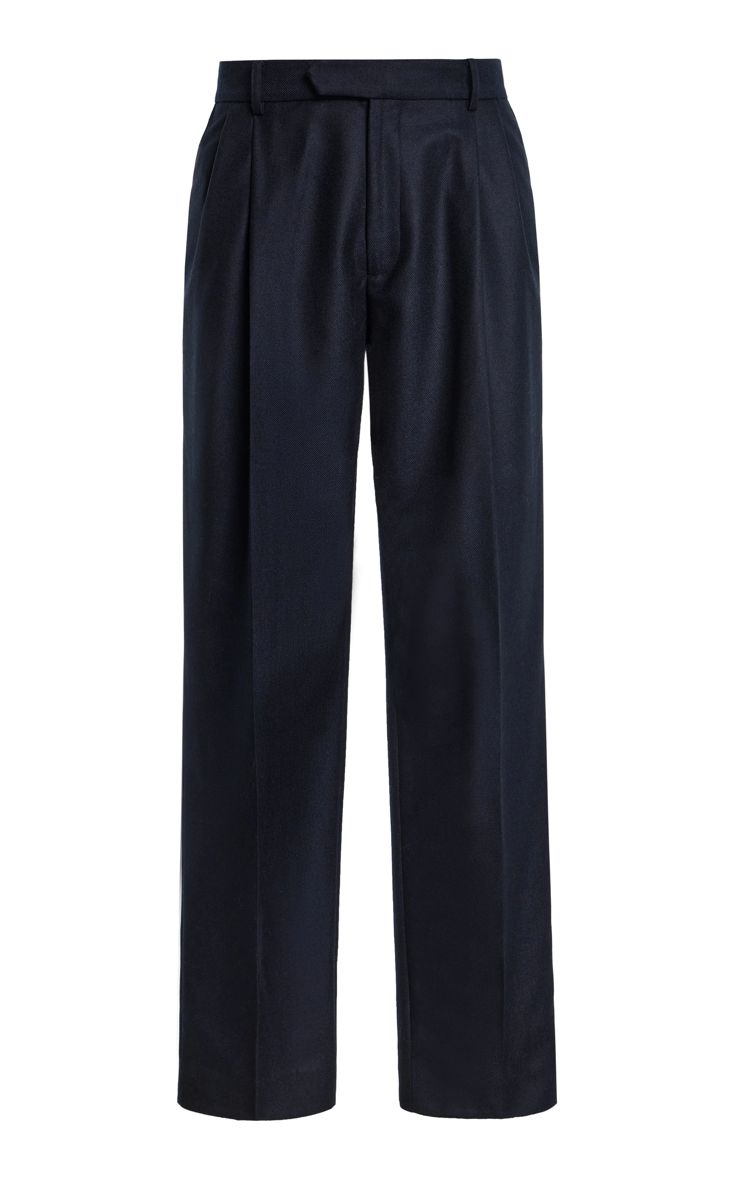 Arthur Pleated Pant in Dark Navy Wool Cashmere Flannel - 1