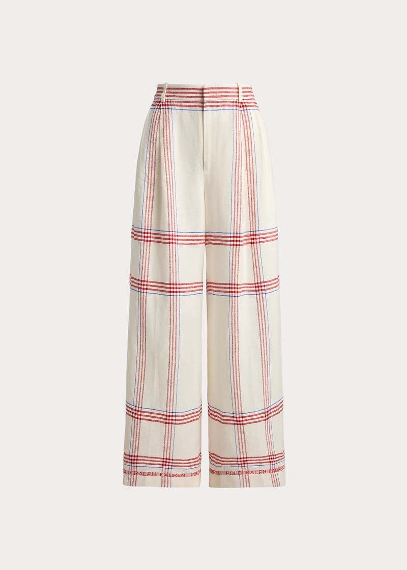 Plaid Linen Wide-Leg Cropped Pant 1