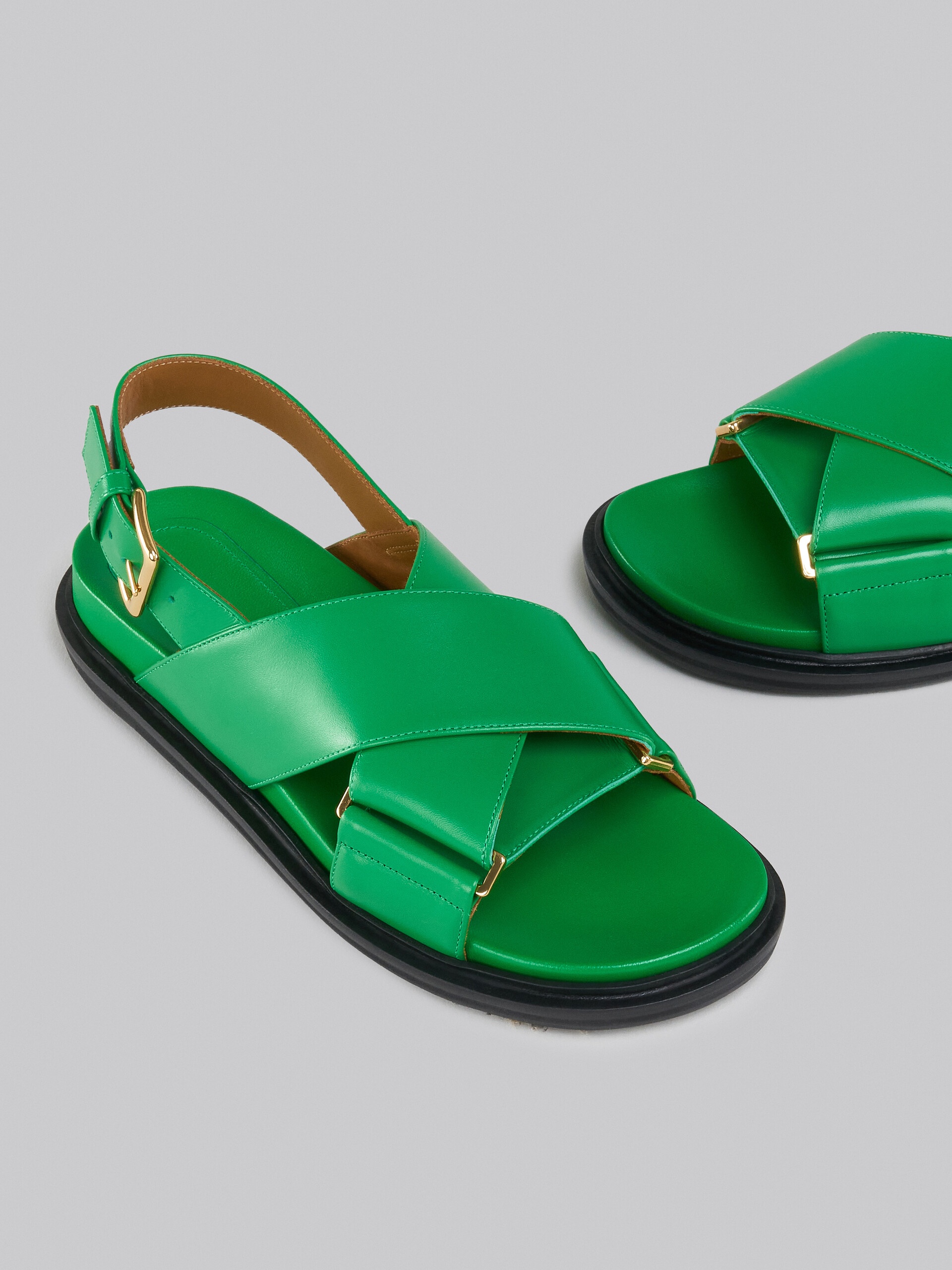 GREEN LEATHER CRISS-CROSS SANDAL - 5