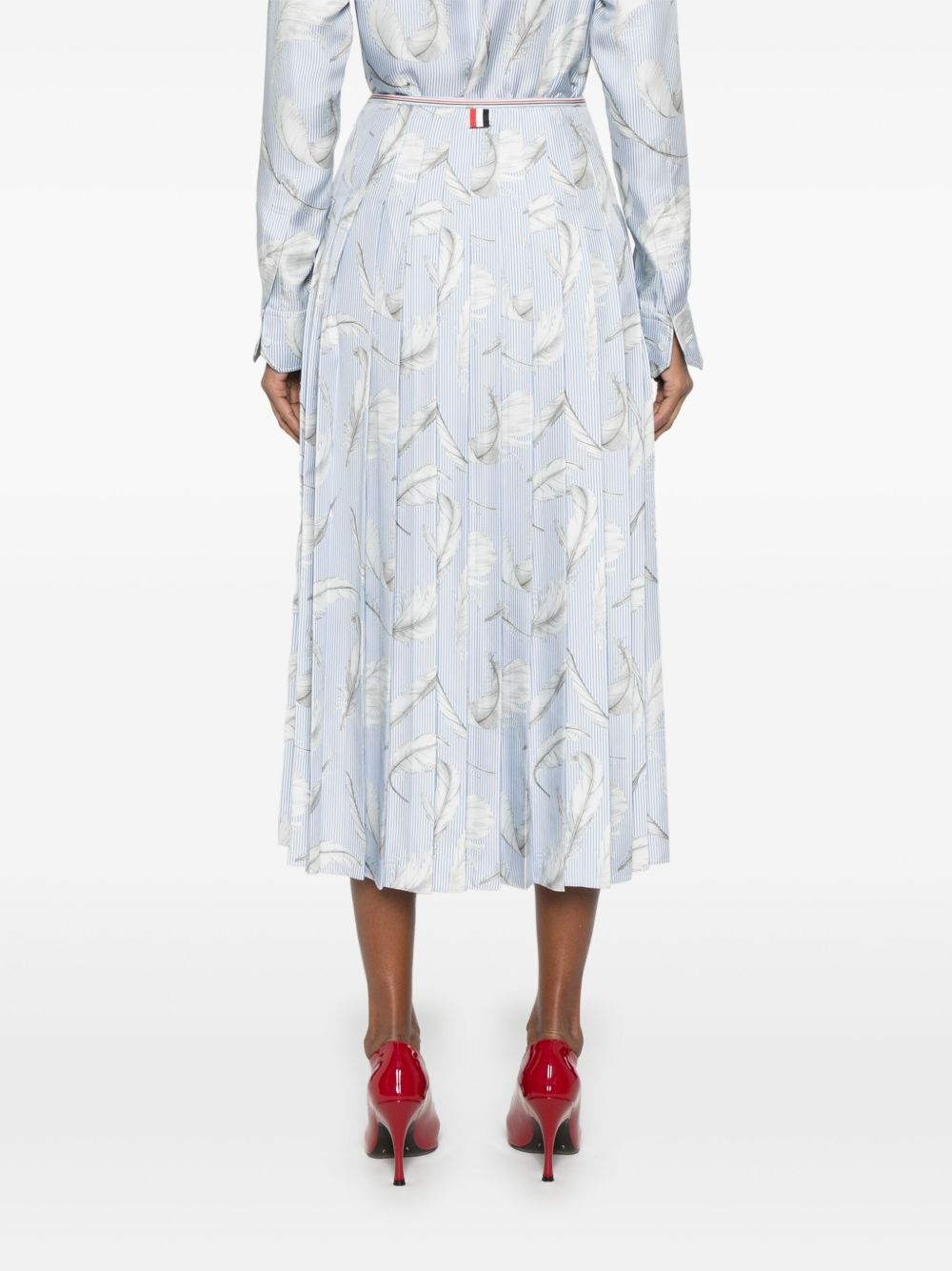 feather-print silk midi skirt - 4