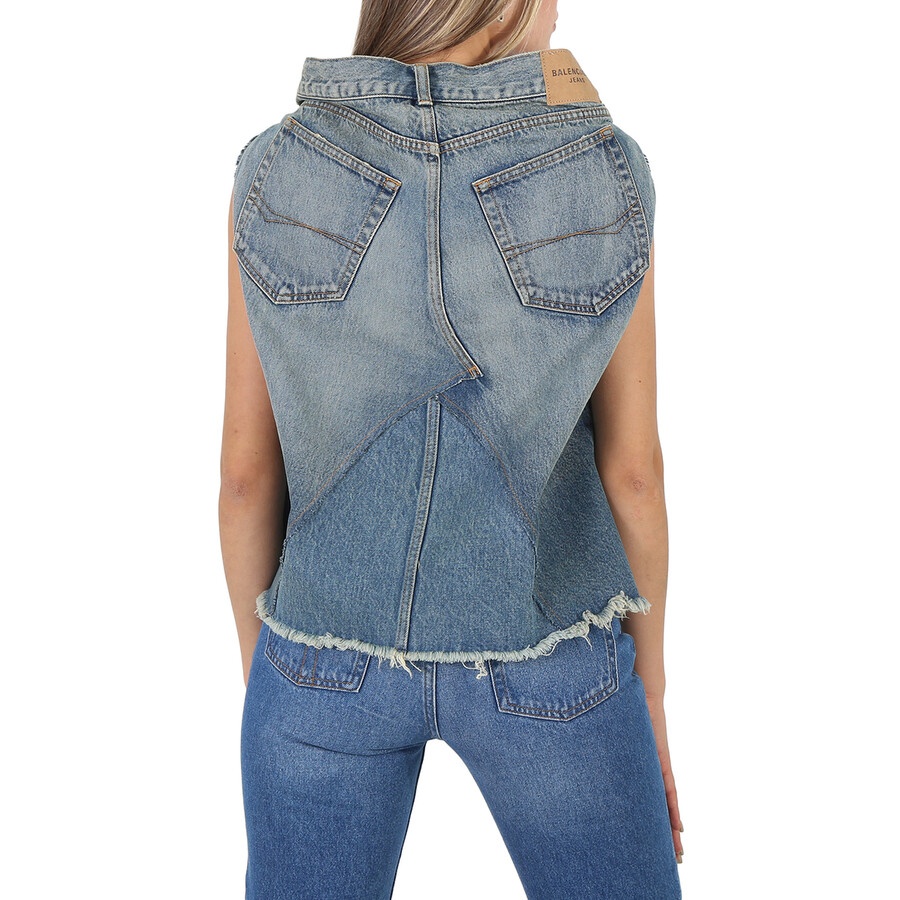 Balenciaga Ladies True Blue Sleeveless Denim Asymmetrical Top - 4