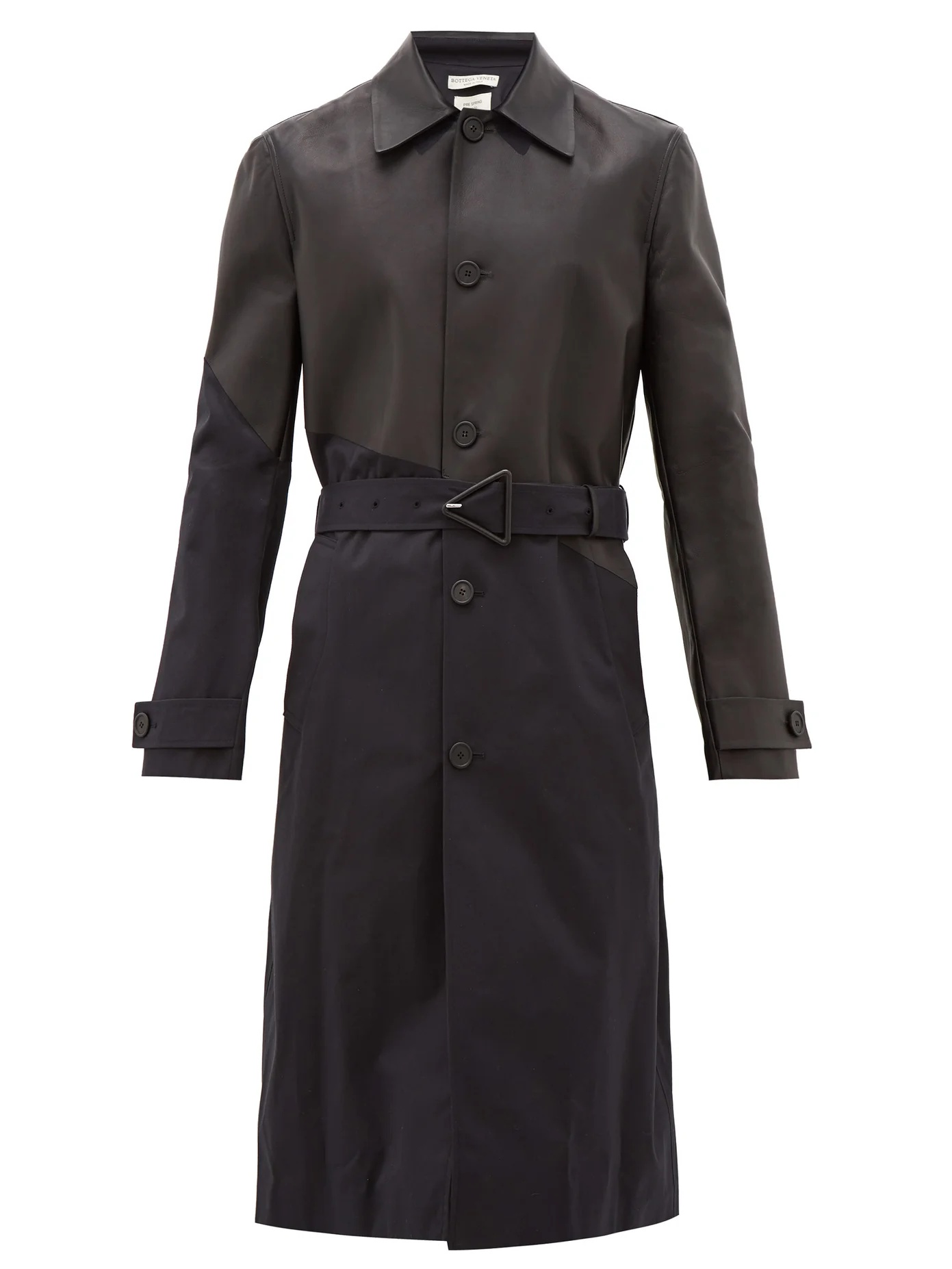 Twill and leather trench coat - 1