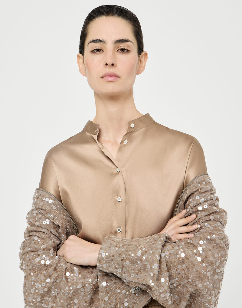 Stretch silk satin shirt with monili 5