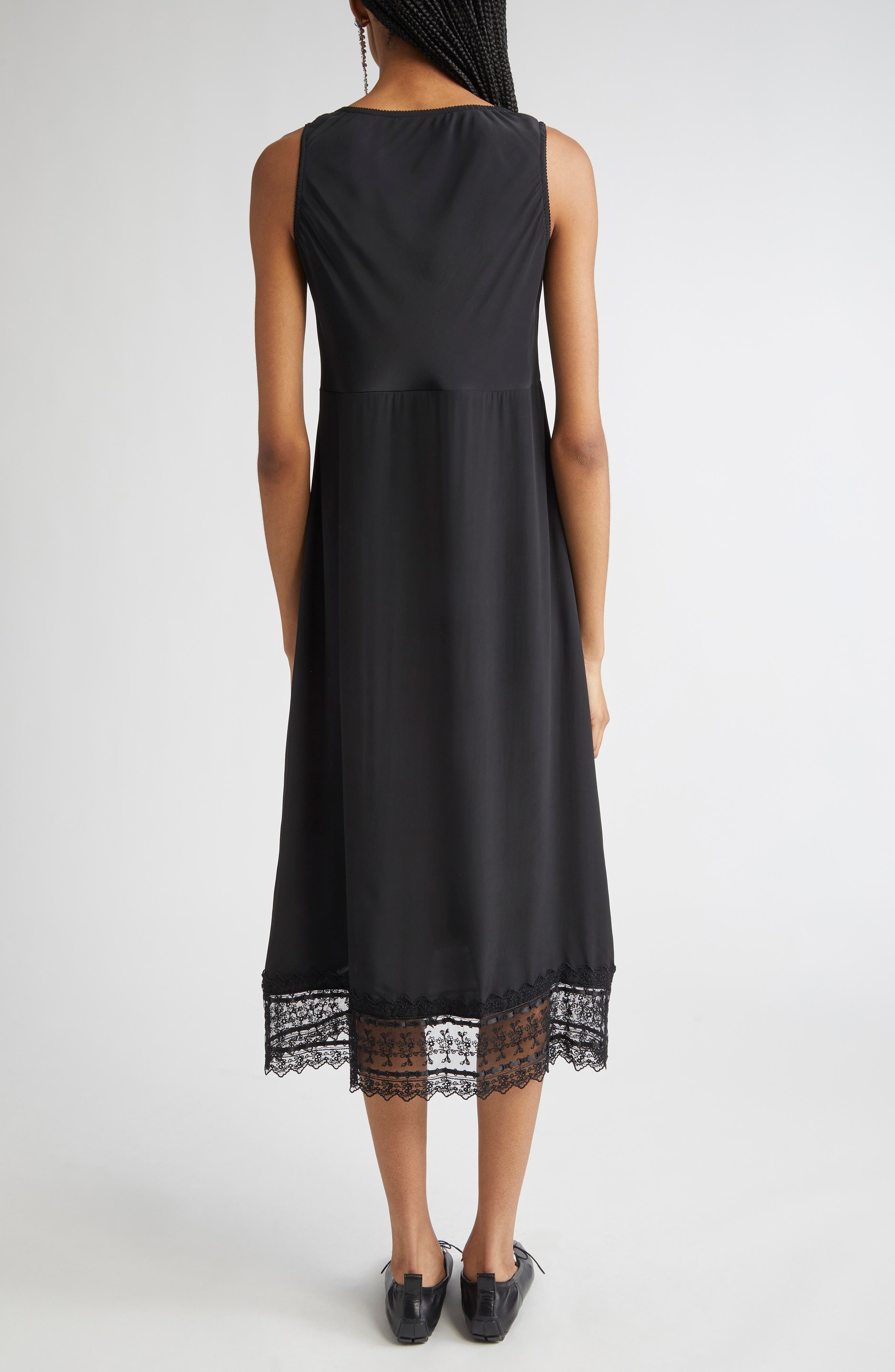 Simone Rocha Scoop Neck Lace Trim Midi Dress in Black at Nordstrom - 2