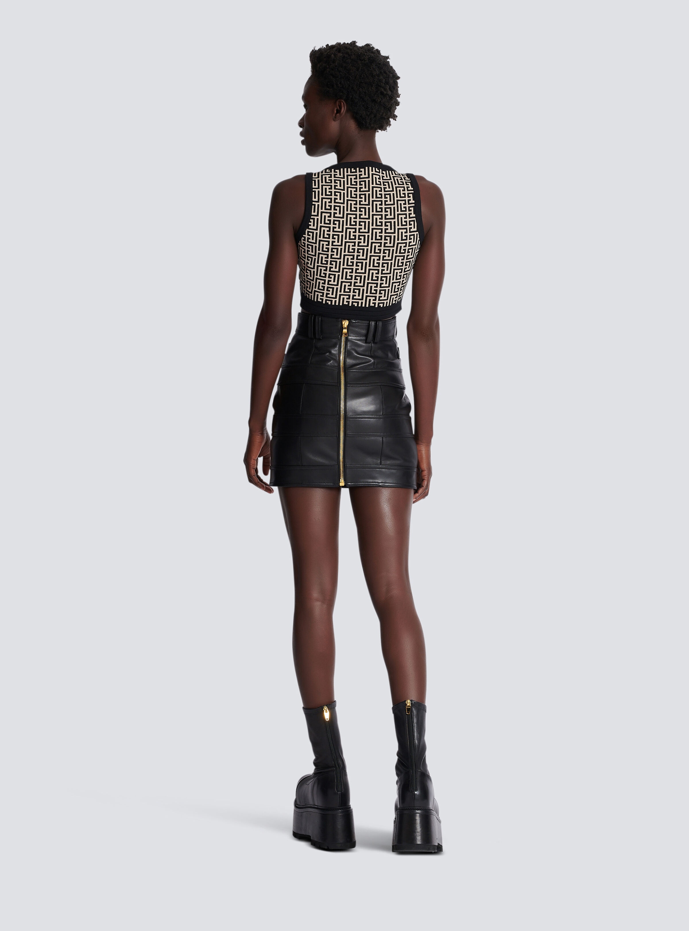 High-waisted leather skirt - 4