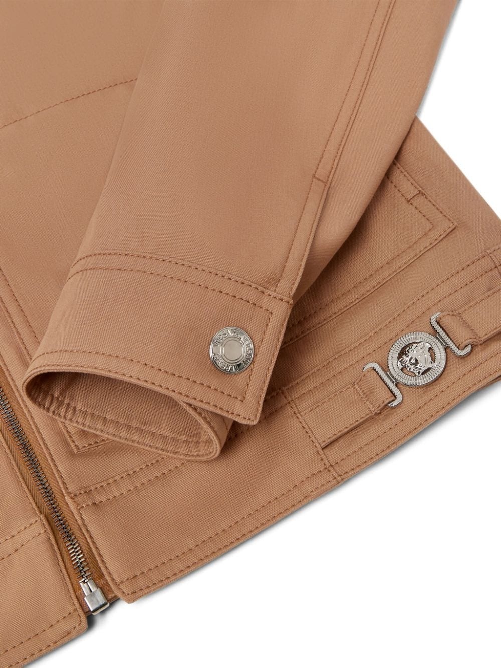 Medusa-plaque zipped cotton jacket - 4